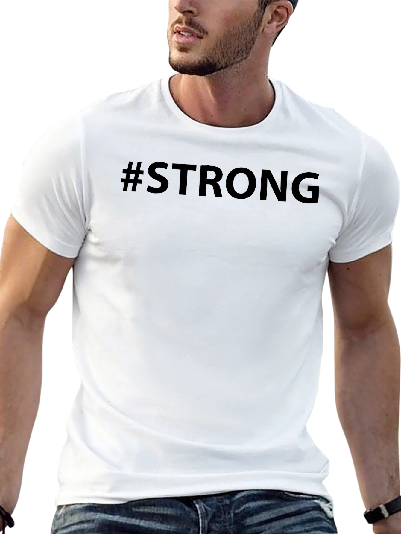 #Strong Black Graphic Tee - Mens Short Sleeve Crew Neck