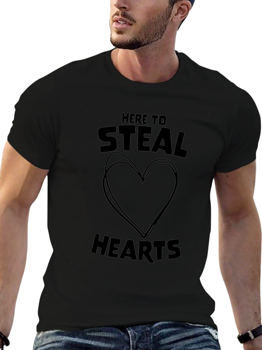 Here to Steal Hearts Graphic Tee - Black