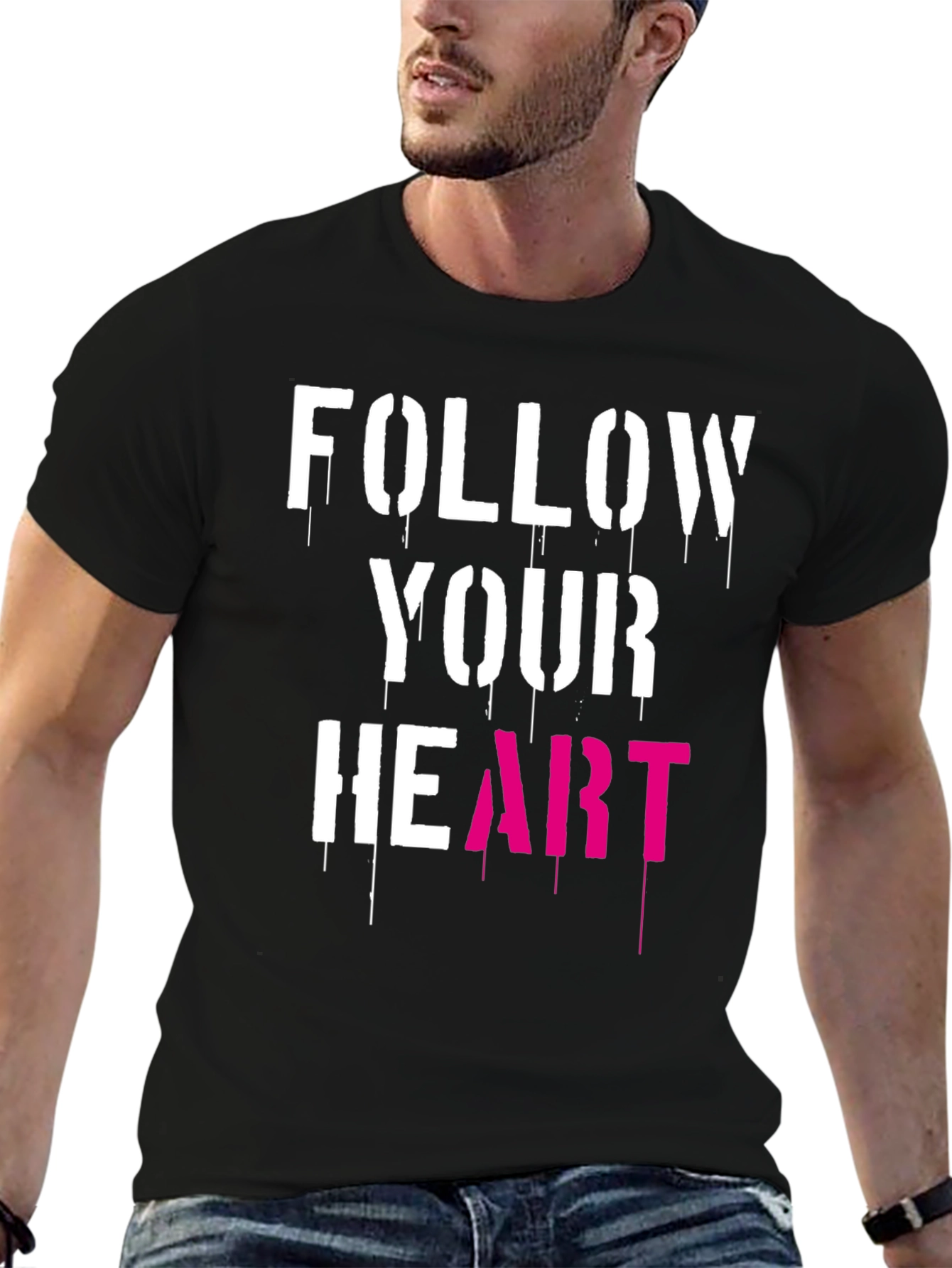 Follow Your Heart Graphic Tee - Stylish Mens Black T-Shirt