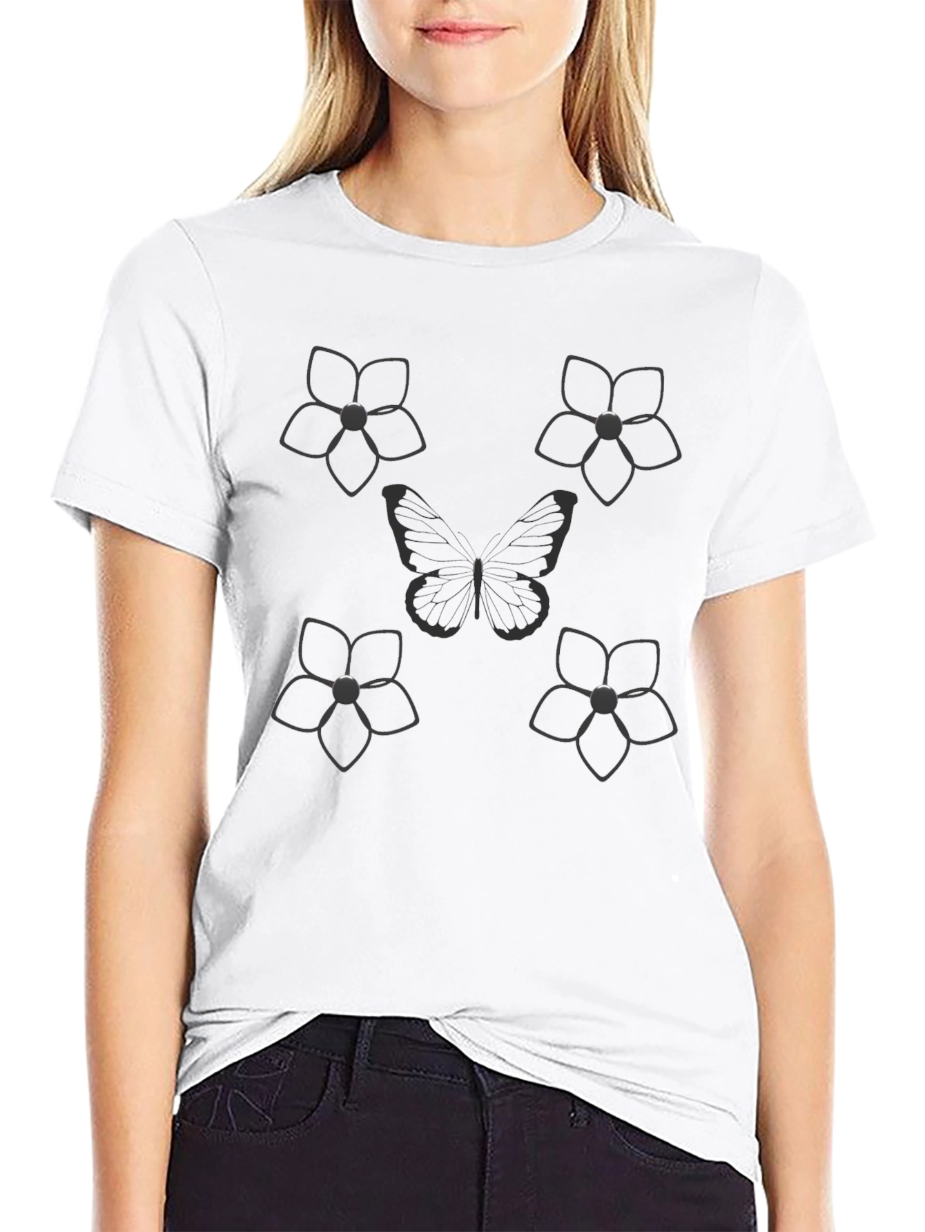 Floral Butterfly Graphic Tee - Black
