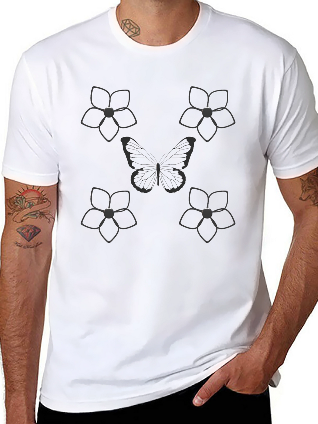 Floral Butterfly Graphic Tee - Black
