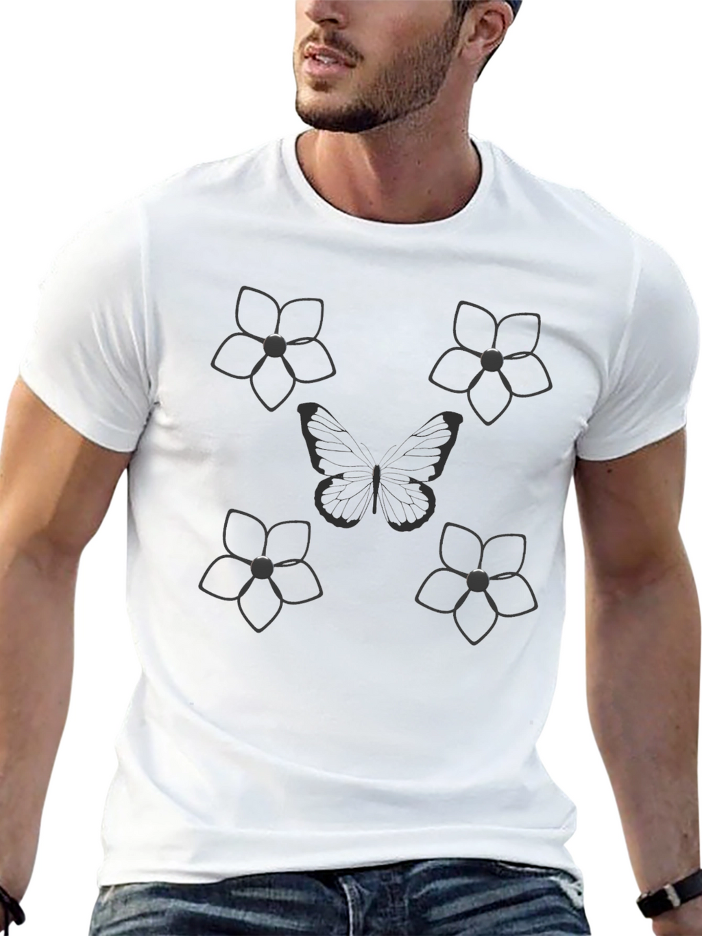 Floral Butterfly Graphic Tee - Black