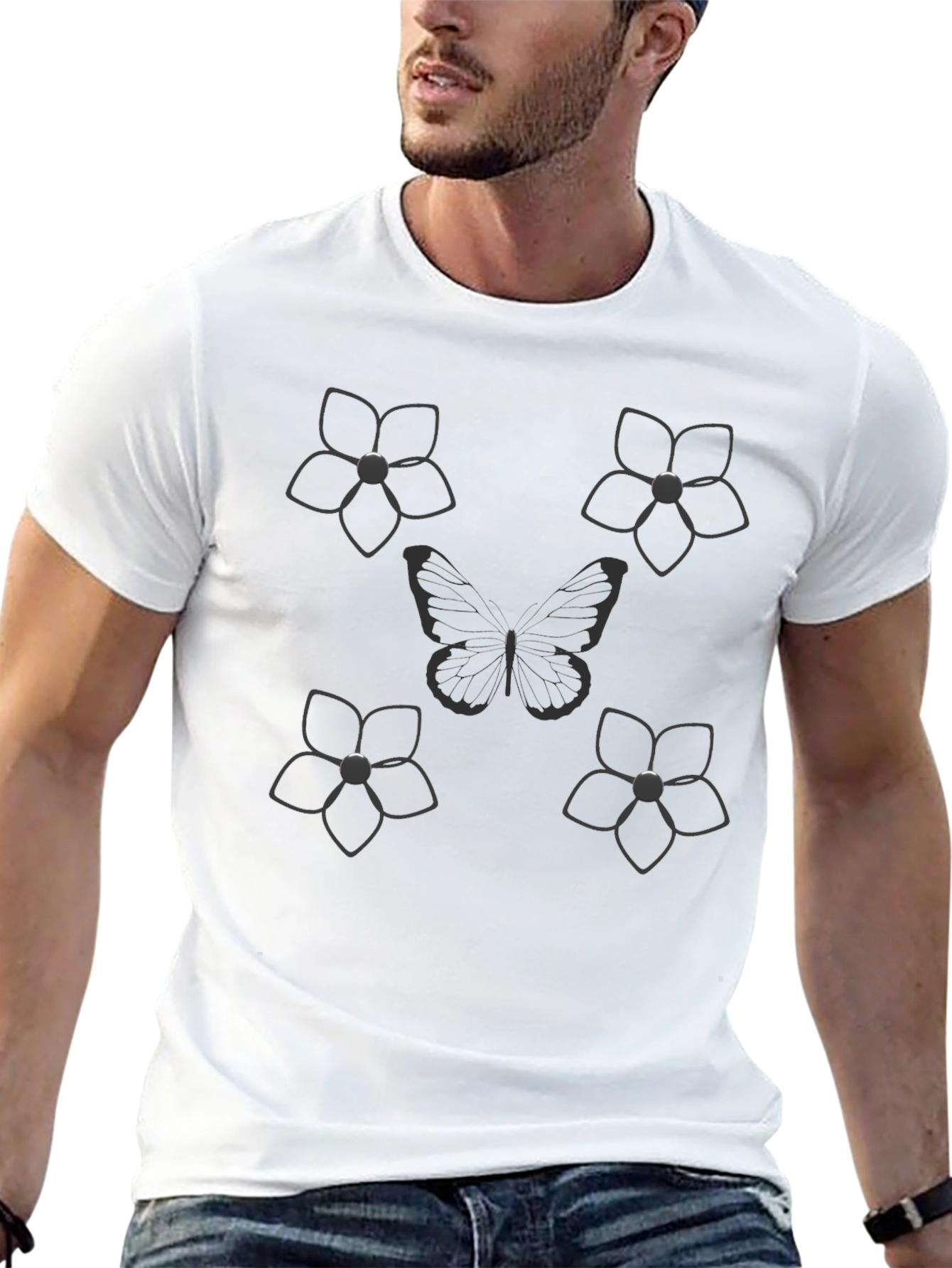 Floral Butterfly Graphic Tee - Black