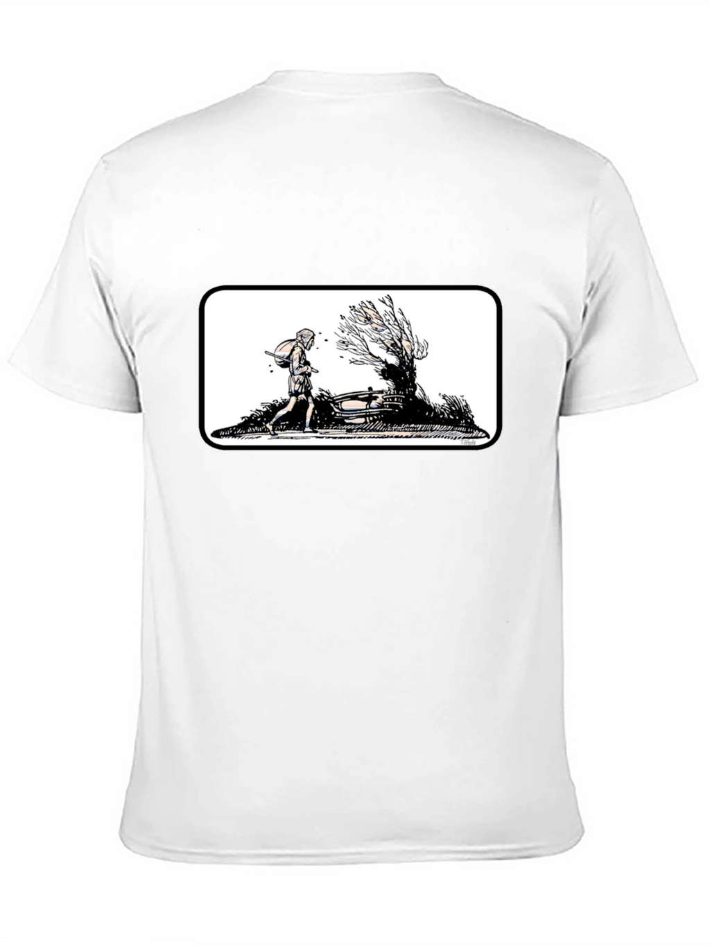 Black Graphic Tee - Man Walking by a Tree