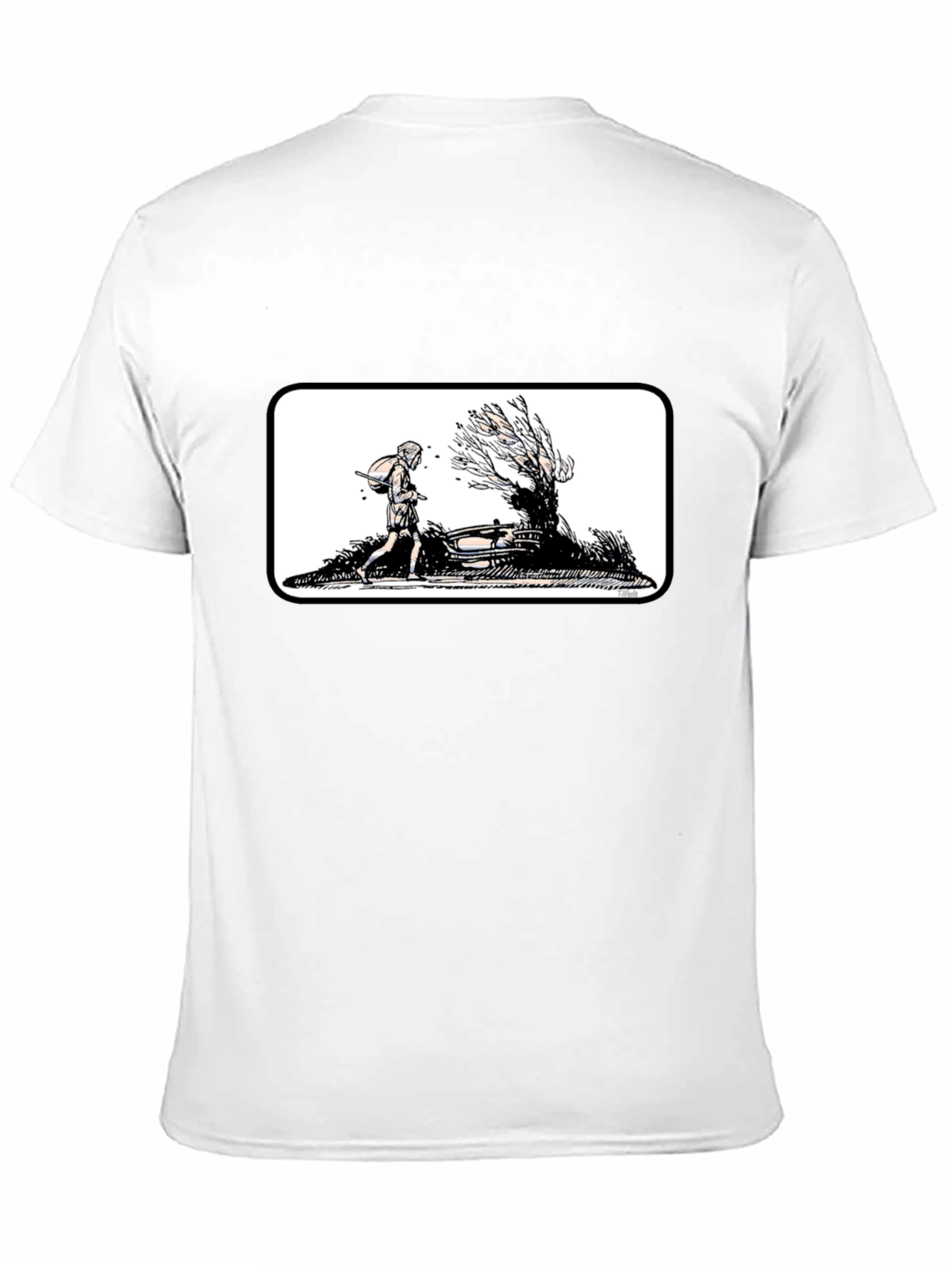 Black Graphic Tee - Man Walking by a Tree