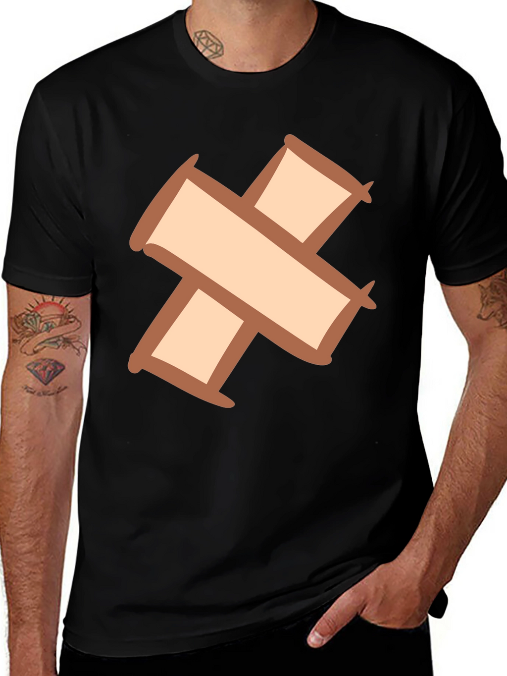 Quirky Cross Bandage Graphic Tee - Unisex Black T-Shirt