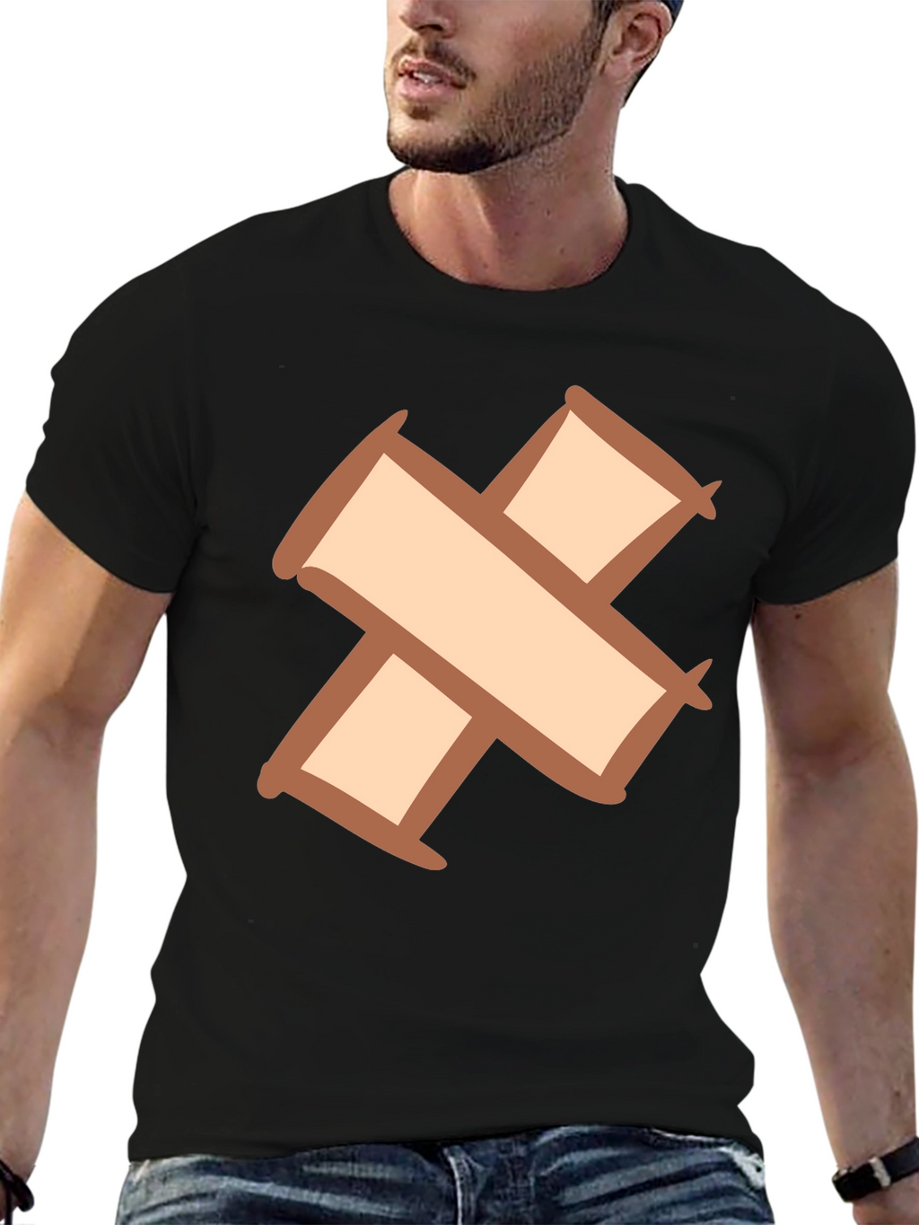Quirky Cross Bandage Graphic Tee - Unisex Black T-Shirt
