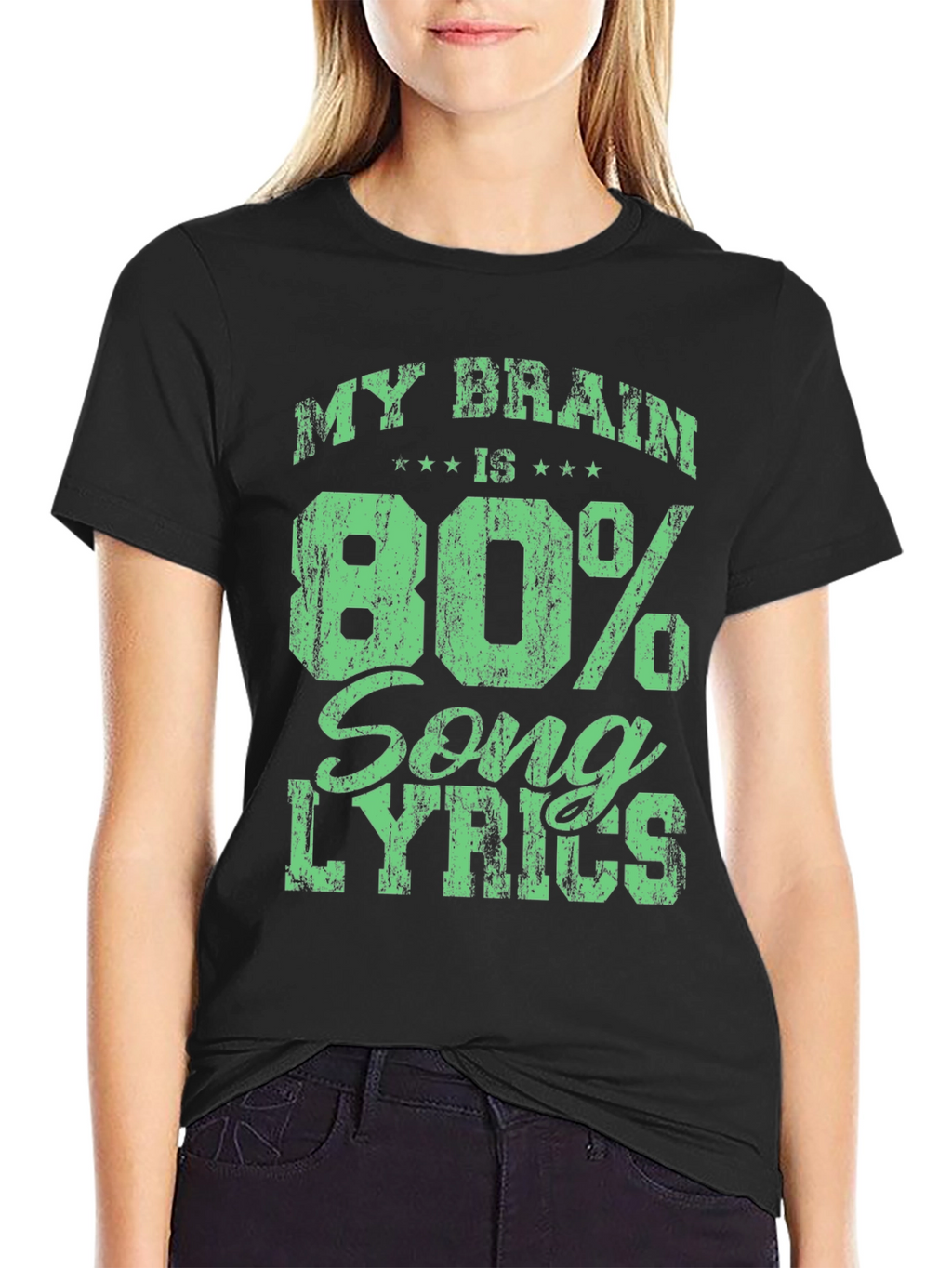 My Brain is 80% Song Lyrics Black T-Shirt