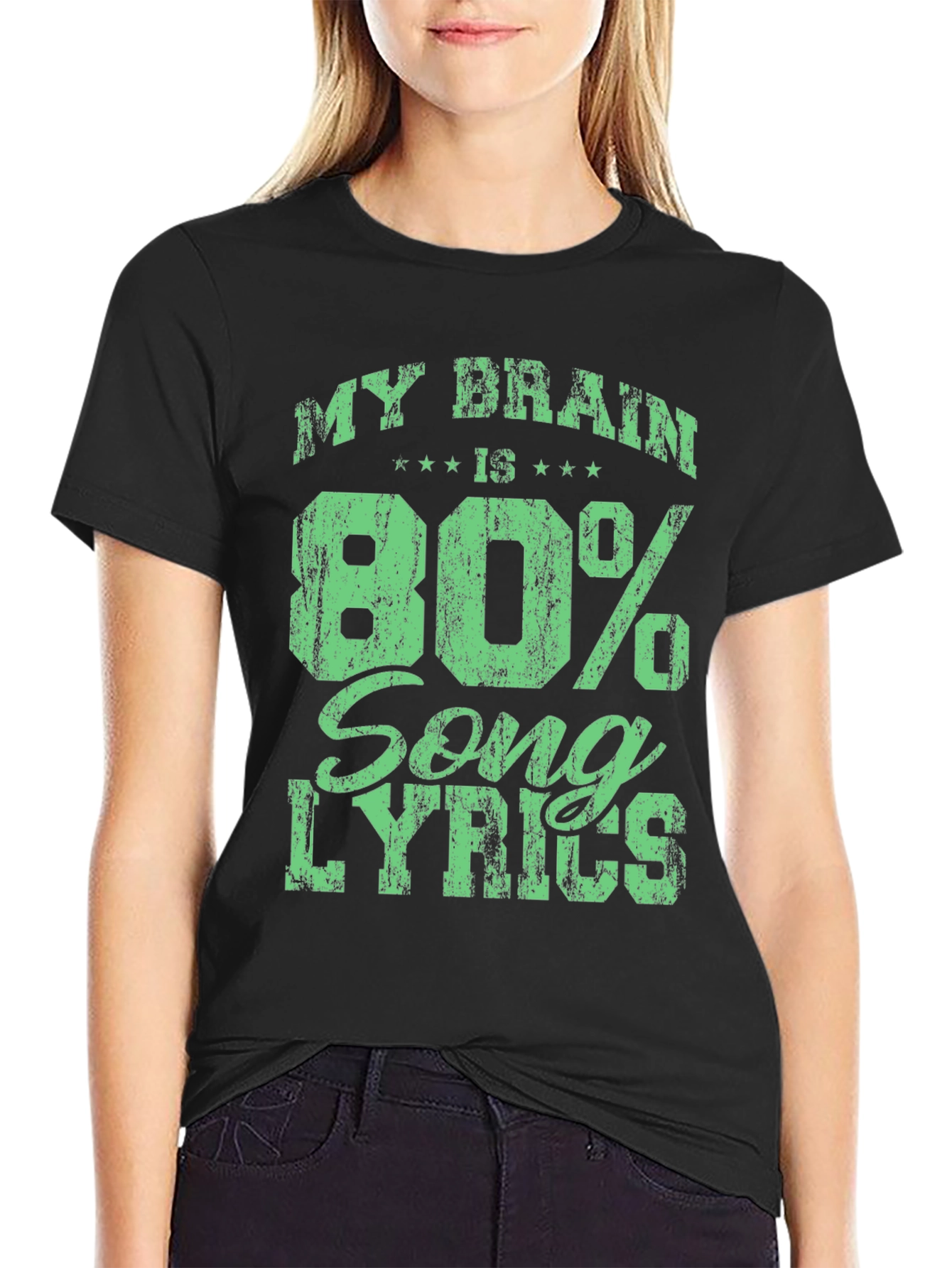 My Brain is 80% Song Lyrics Black T-Shirt