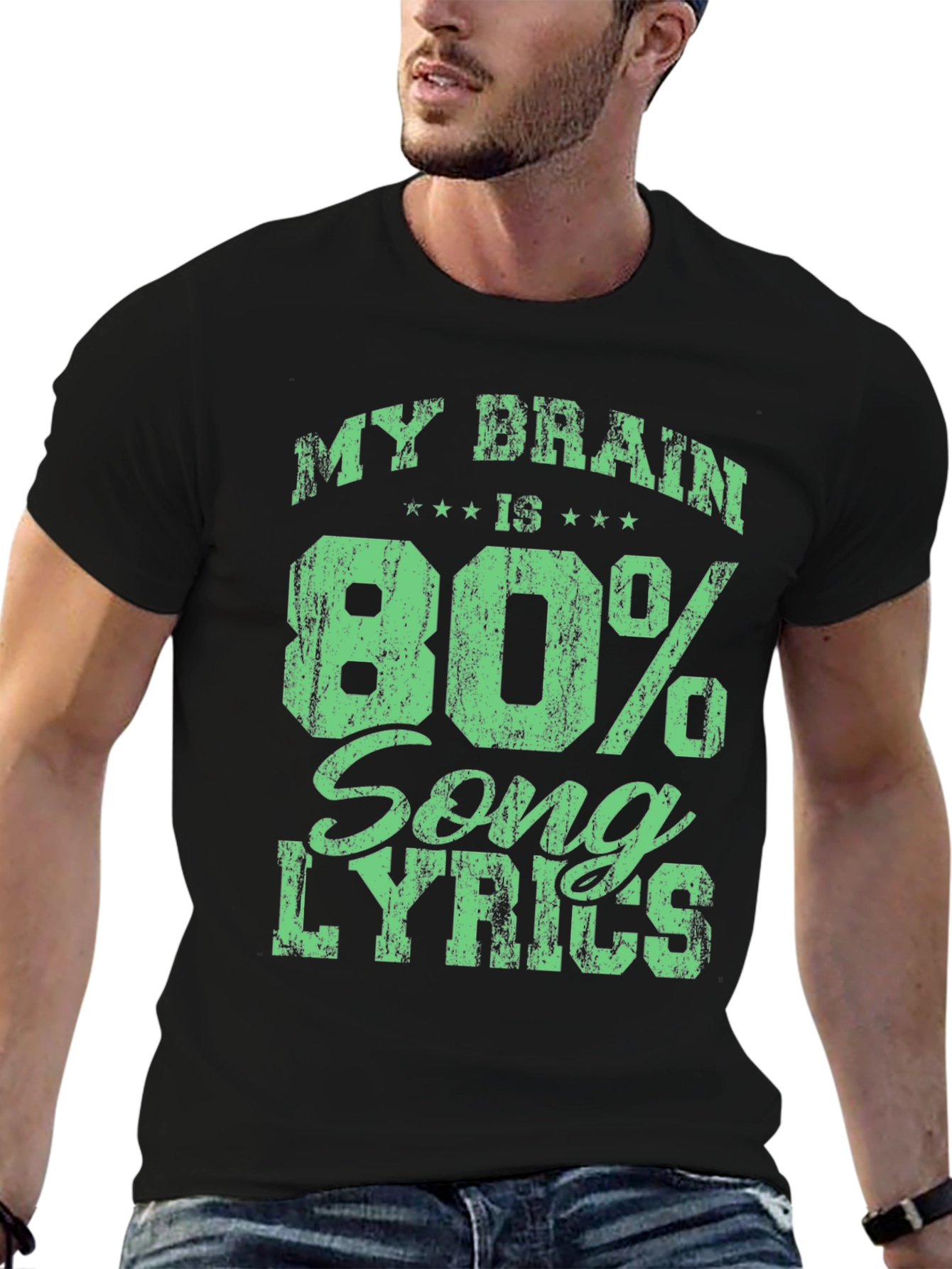 My Brain is 80% Song Lyrics Black T-Shirt