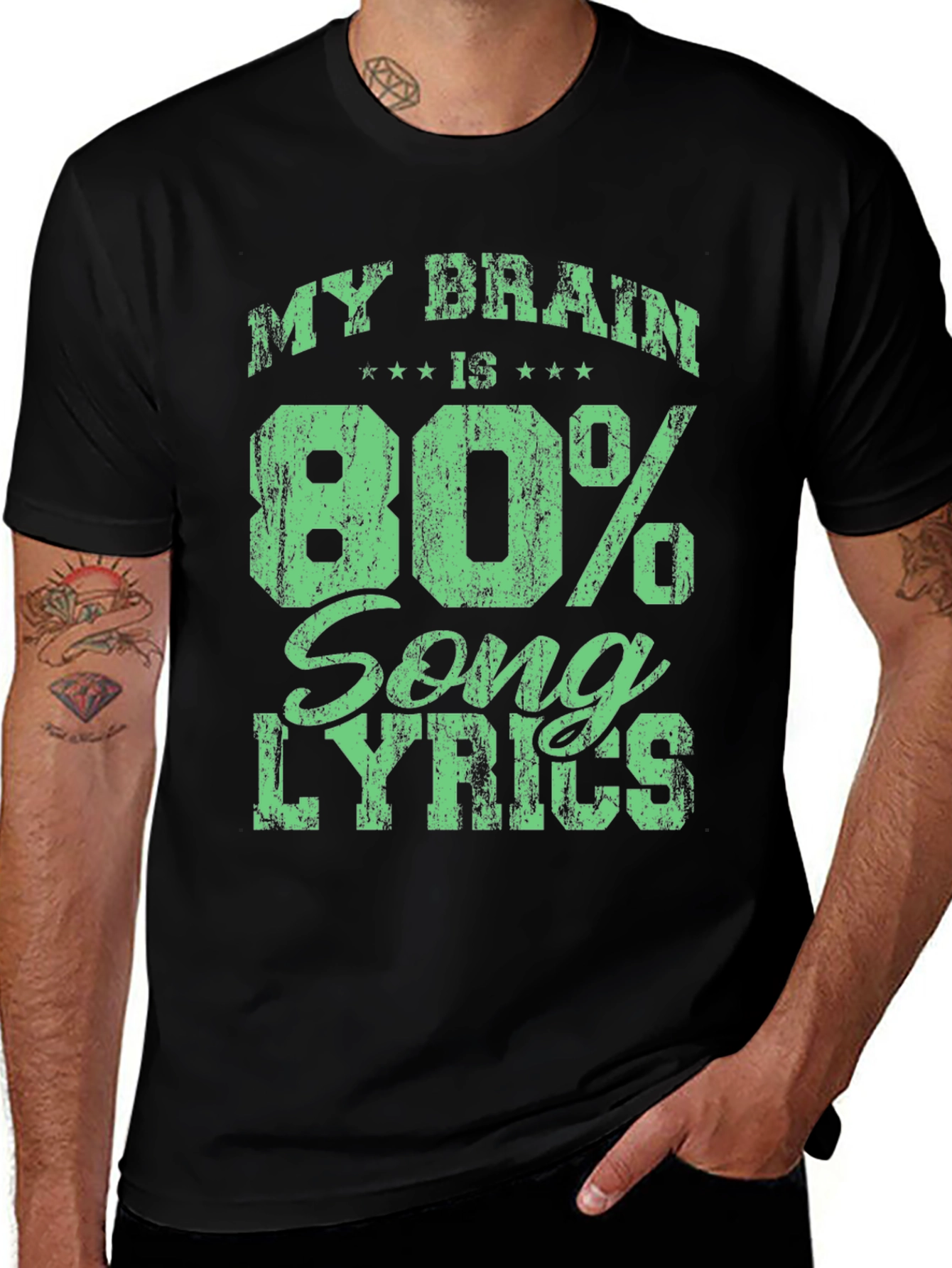 My Brain is 80% Song Lyrics Black T-Shirt