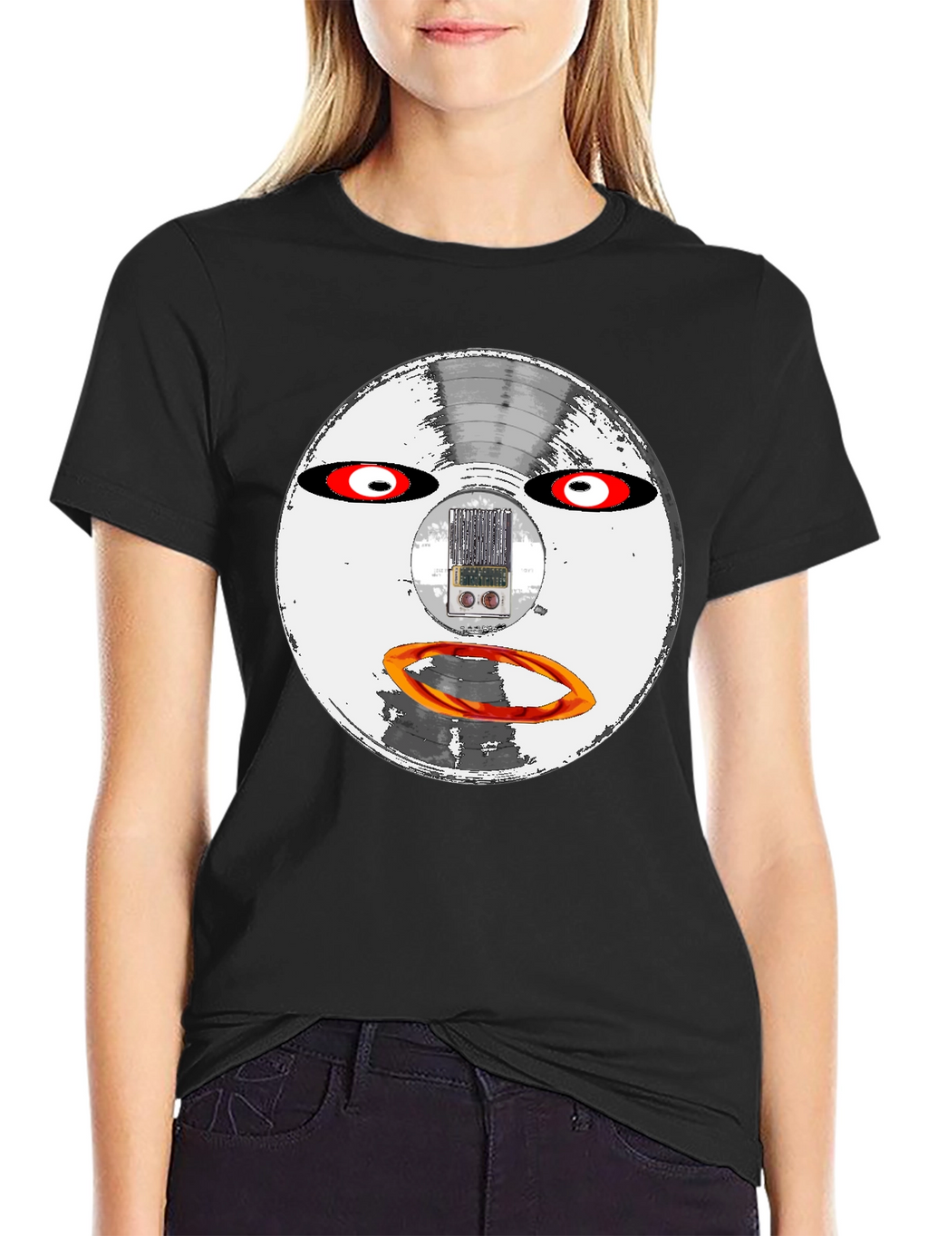Retro Robot Face Black T-Shirt