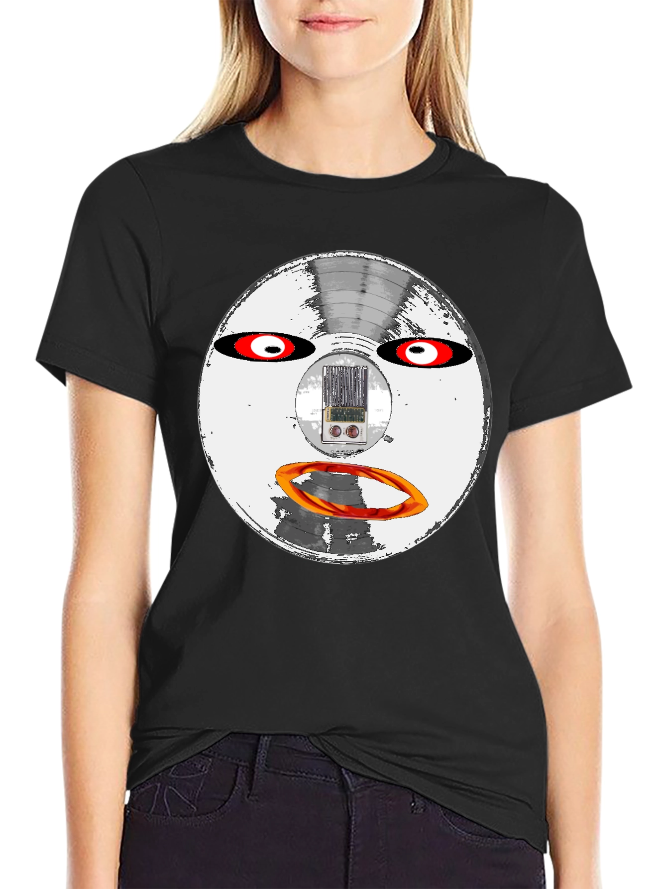 Retro Robot Face Black T-Shirt