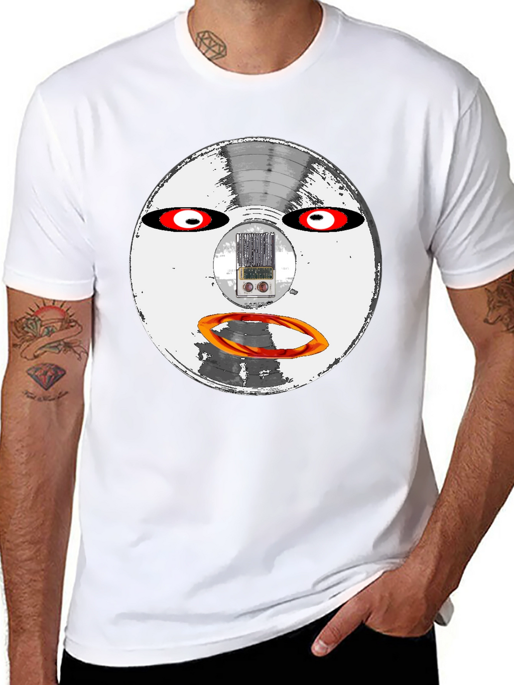 Retro Robot Face Black T-Shirt