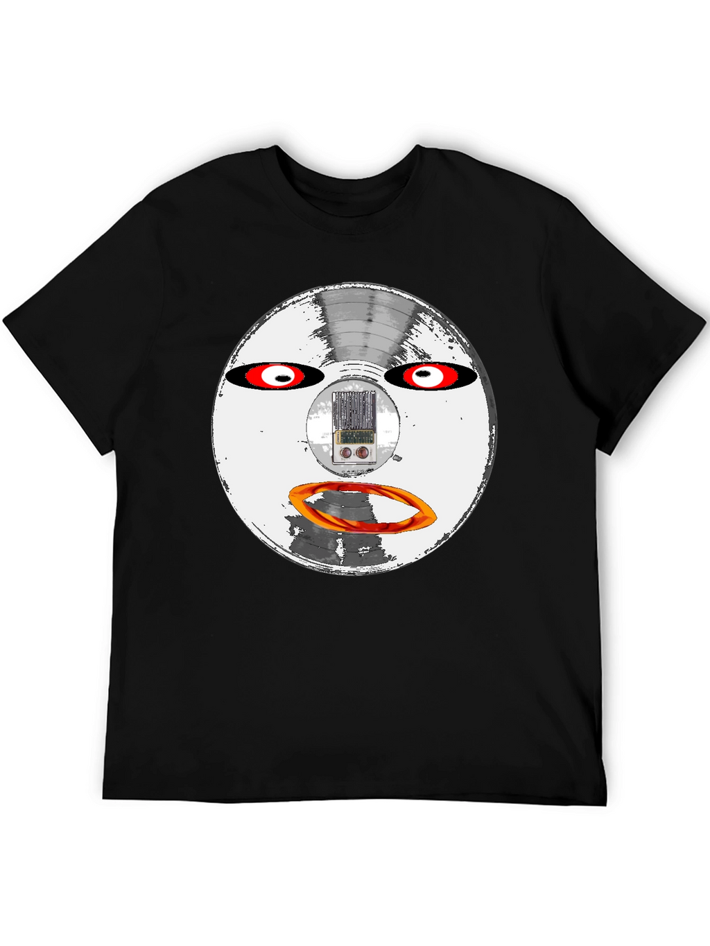 Retro Robot Face Black T-Shirt