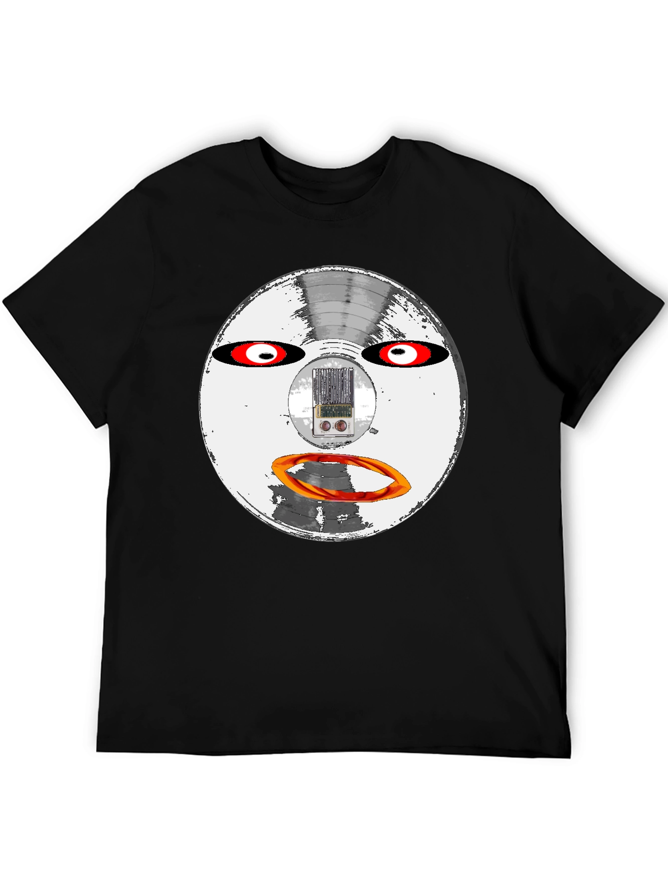 Retro Robot Face Black T-Shirt