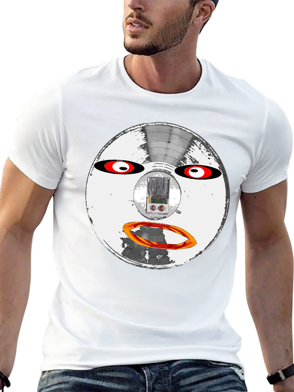 Retro Robot Face Black T-Shirt