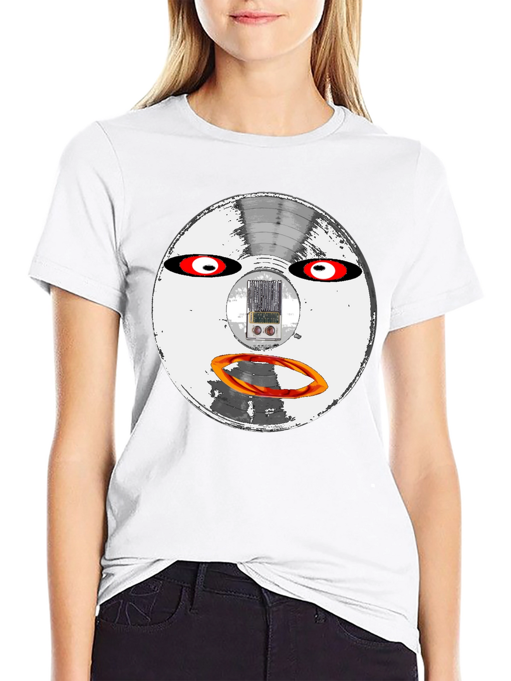 Retro Robot Face Black T-Shirt