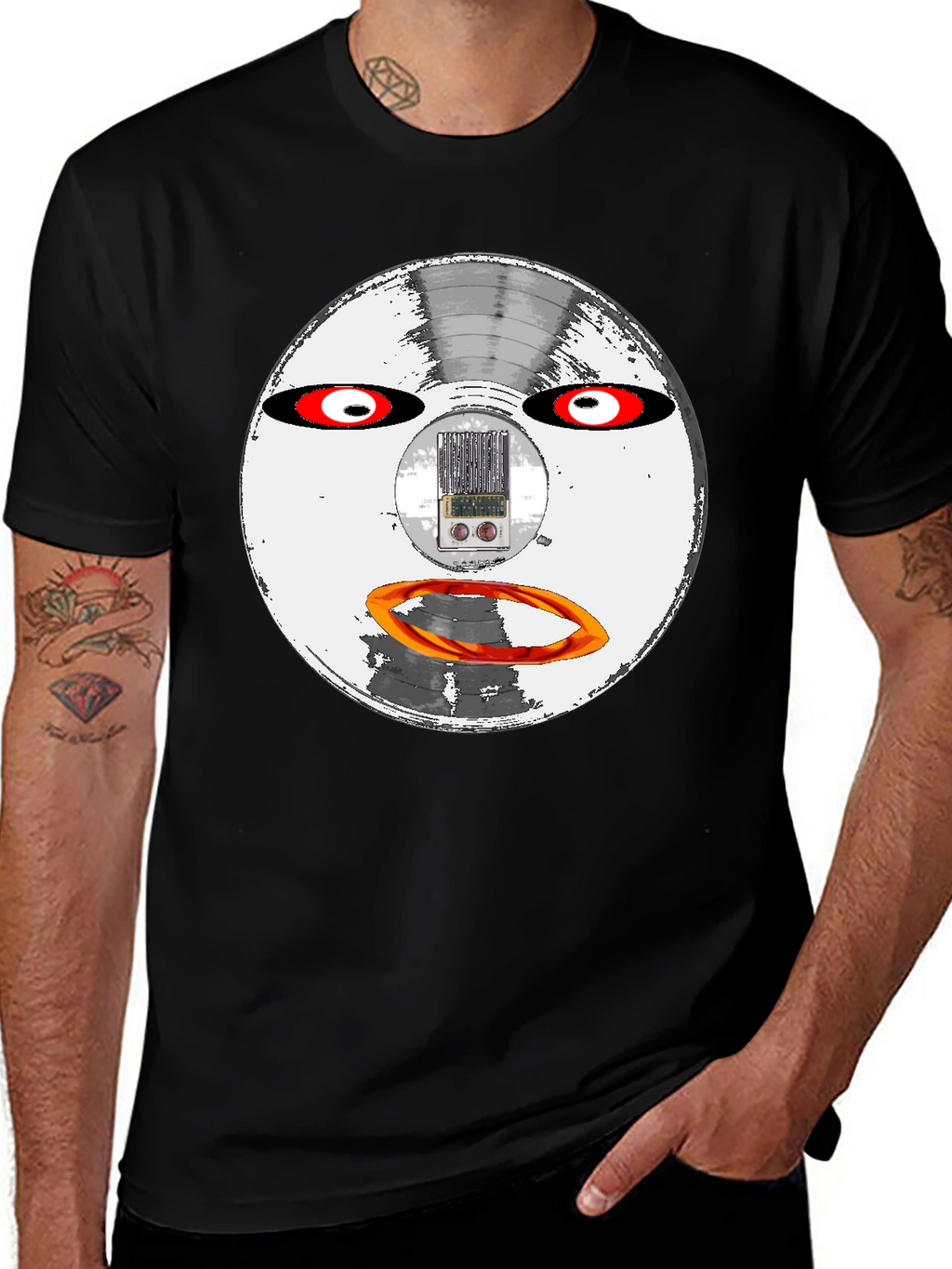 Retro Robot Face Black T-Shirt