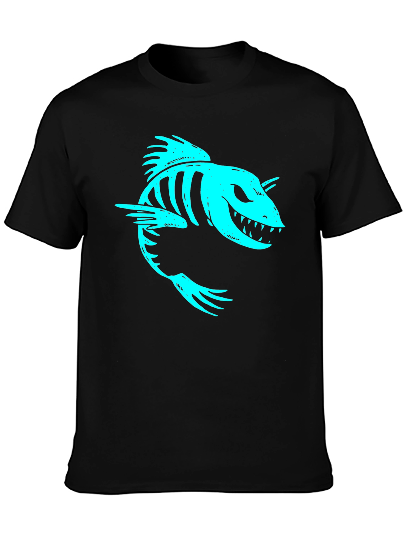 Cool Skeleton Fish Graphic Print Black T-Shirt