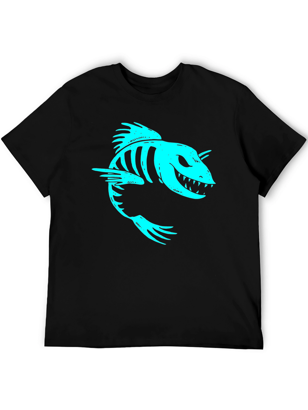 Cool Skeleton Fish Graphic Print Black T-Shirt