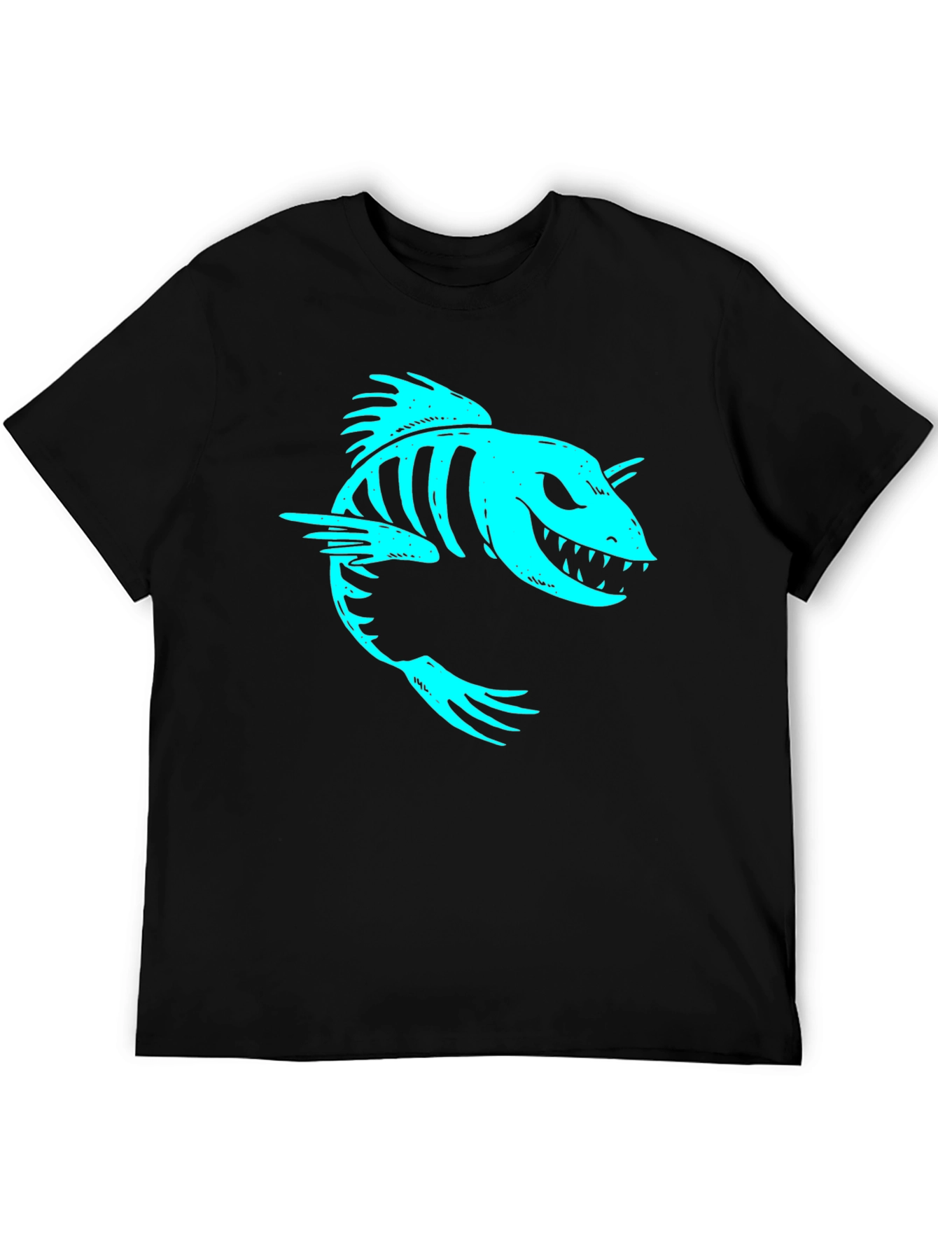 Cool Skeleton Fish Graphic Print Black T-Shirt