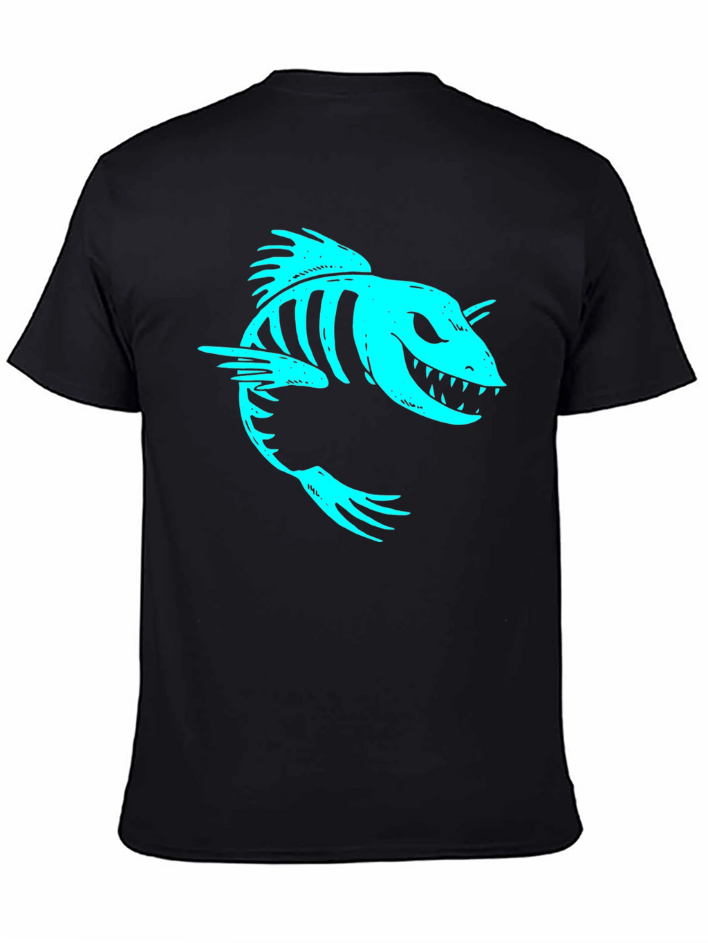 Cool Skeleton Fish Graphic Print Black T-Shirt