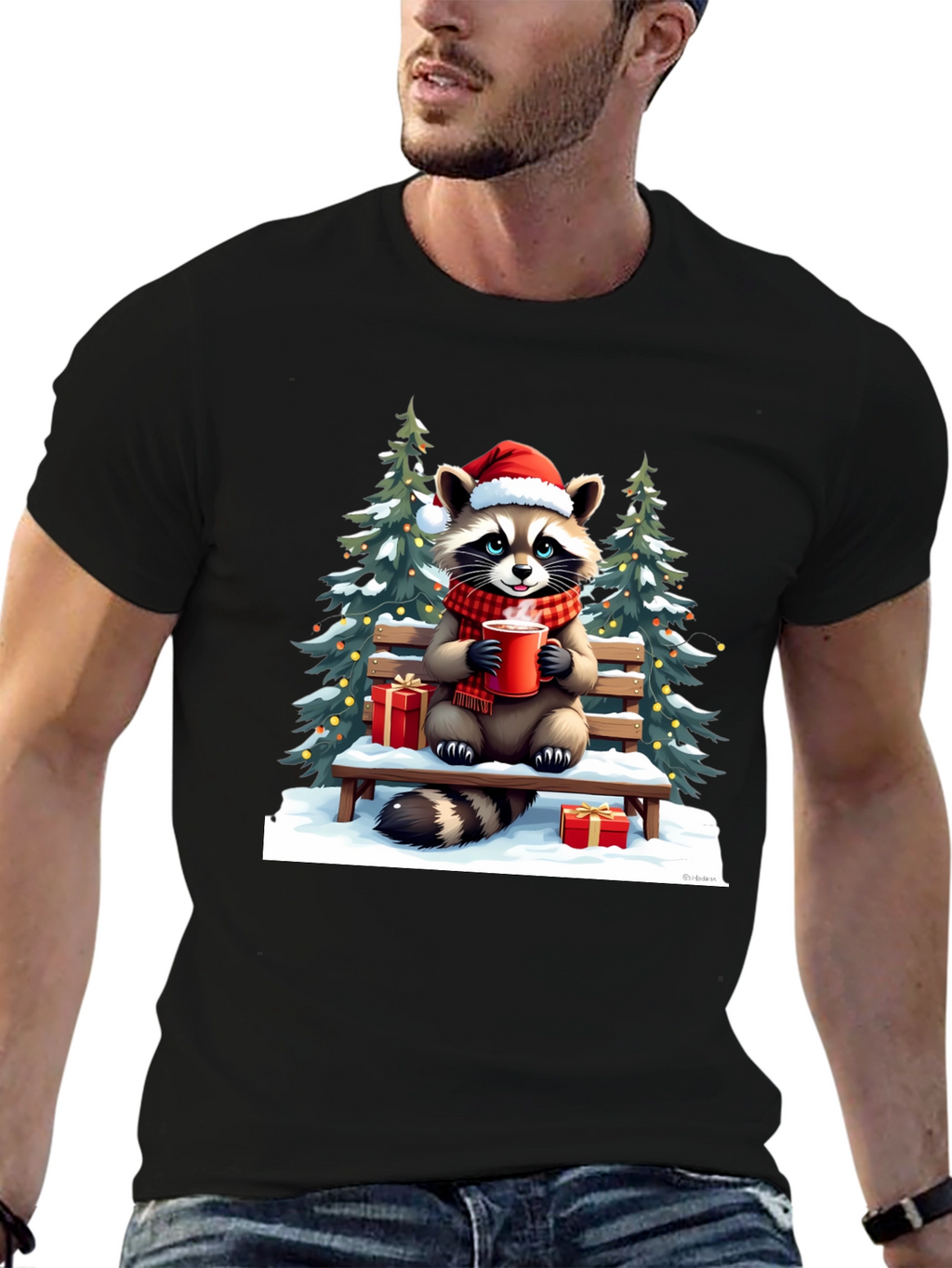 Festive Raccoon Christmas T-Shirt