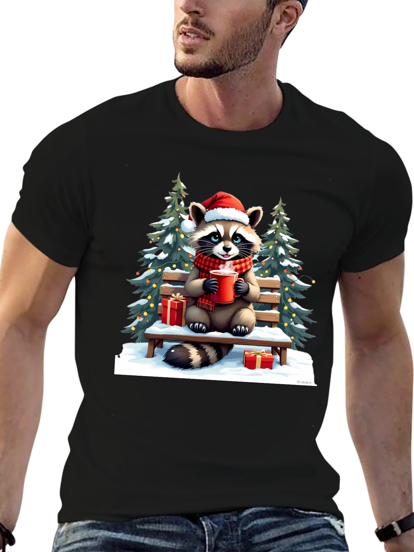 Festive Raccoon Christmas T-Shirt