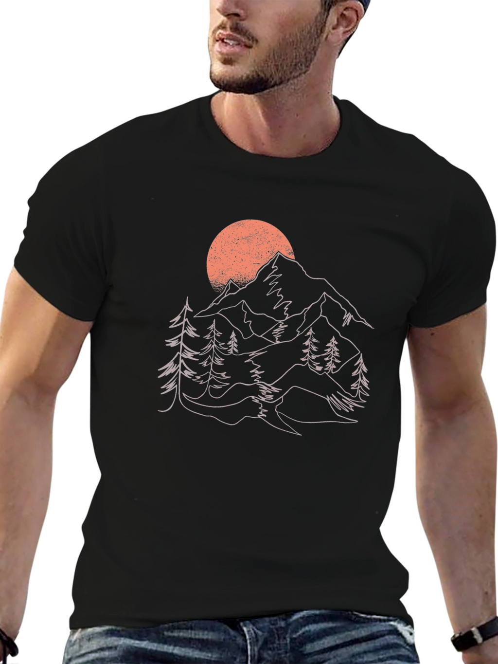 Mountain Sunset Graphic Tee - Nature Inspired Black T-Shirt