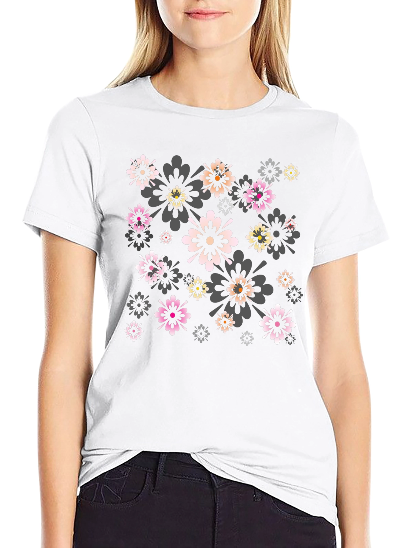 Floral Print Black Tee - Stylish Comfort