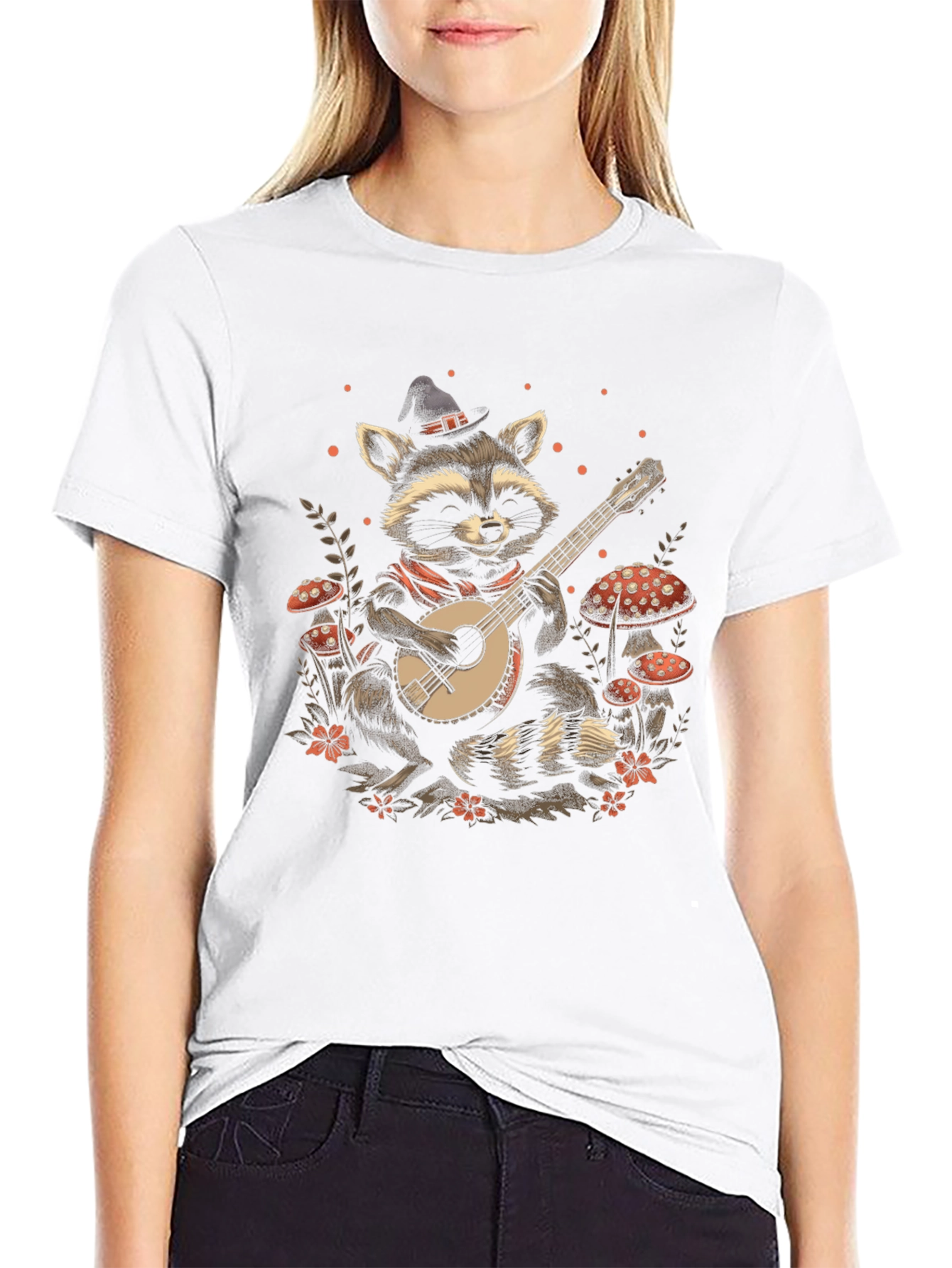 Raccoon Banjo Player T-Shirt - Black