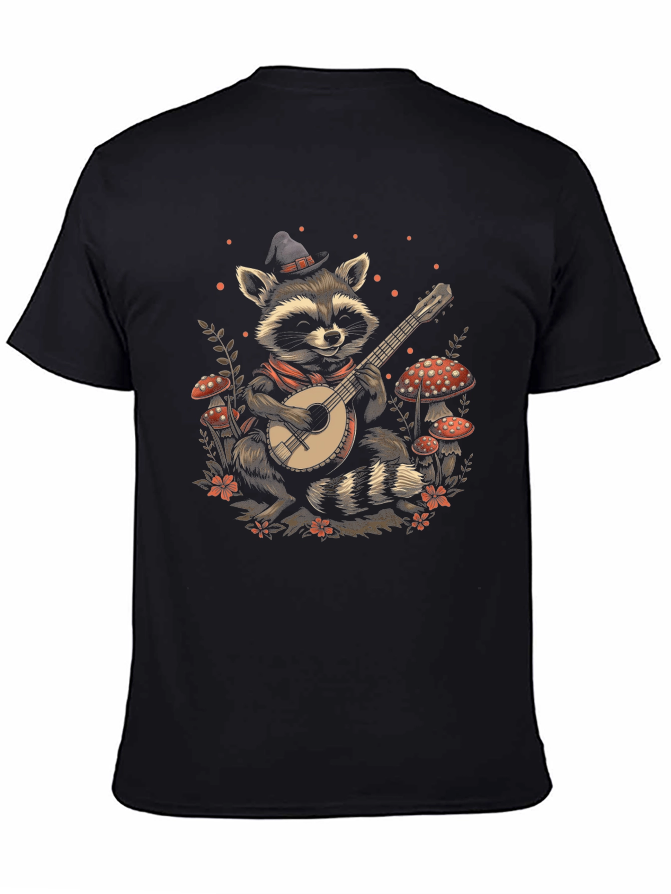 Raccoon Banjo Player T-Shirt - Black