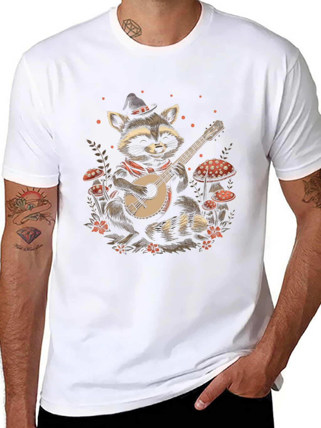 Raccoon Banjo Player T-Shirt - Black