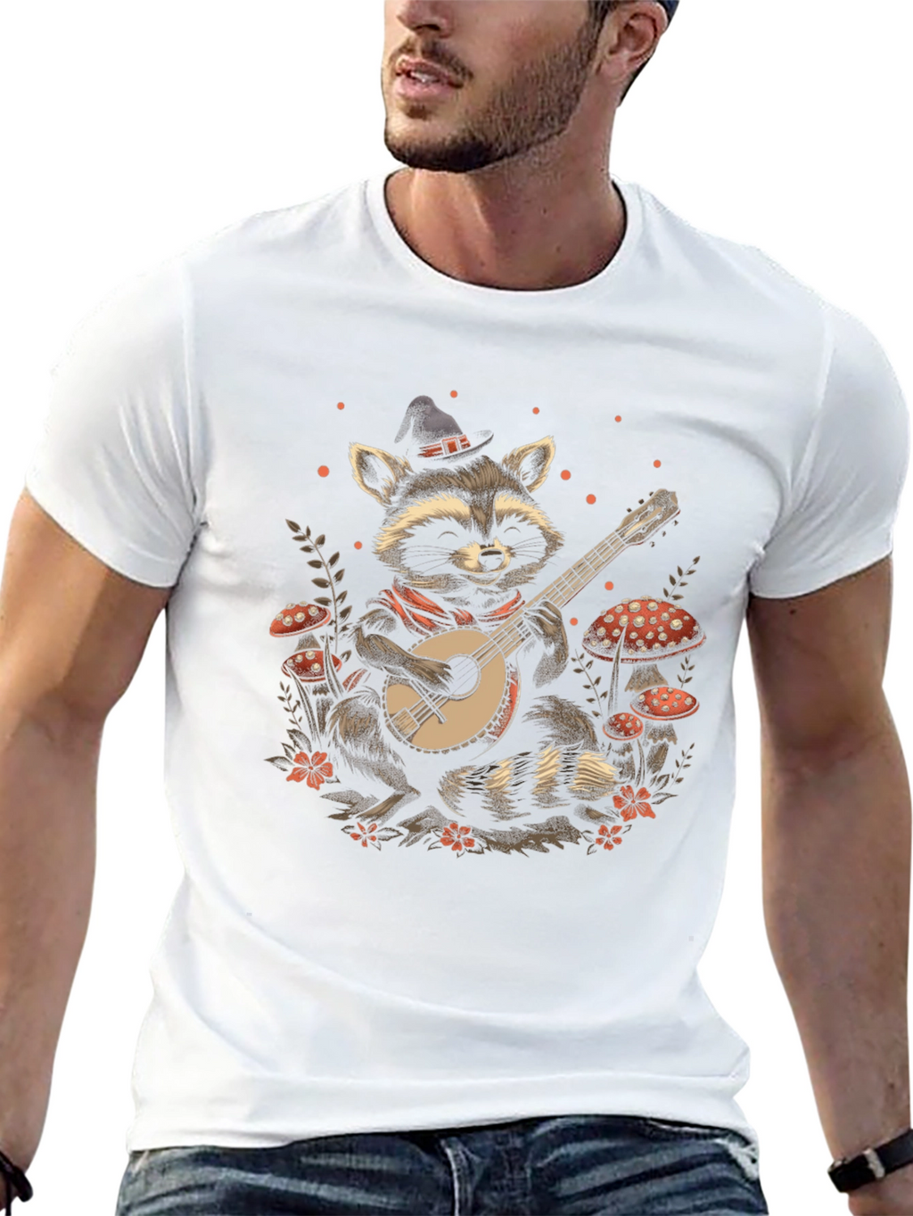 Raccoon Banjo Player T-Shirt - Black