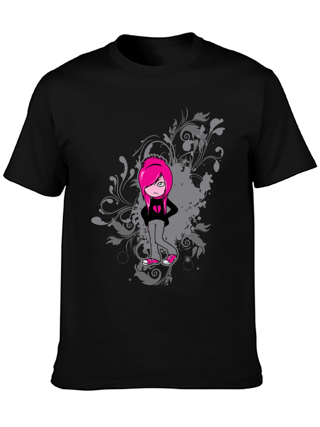 Emo Girl Graphic Black T-Shirt