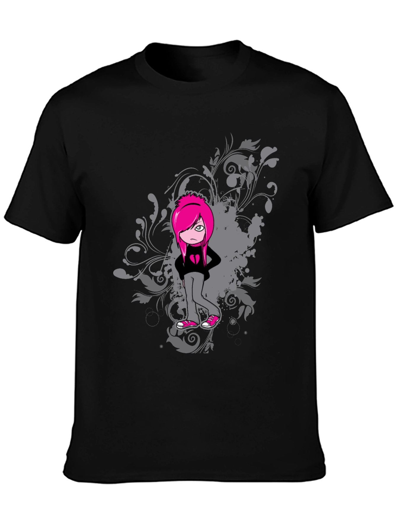 Emo Girl Graphic Black T-Shirt