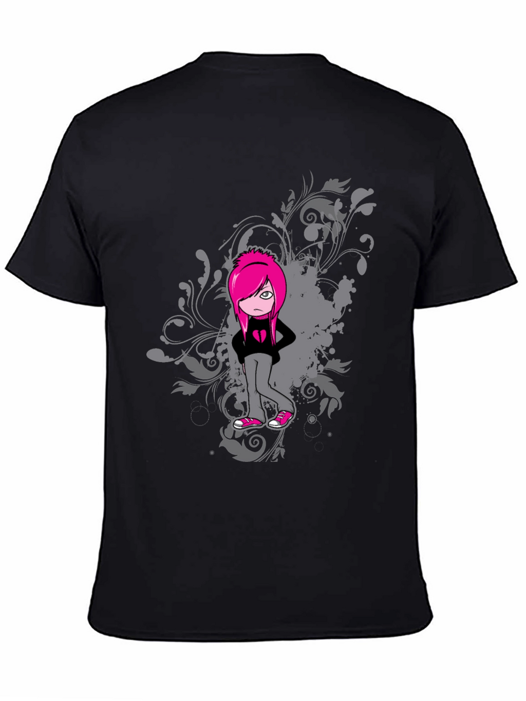 Emo Girl Graphic Black T-Shirt
