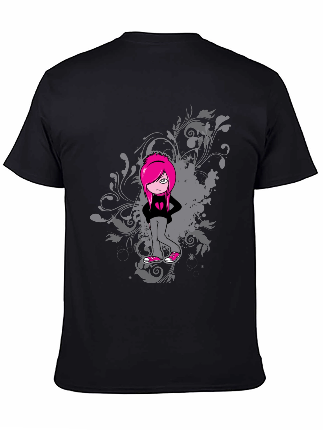 Emo Girl Graphic Black T-Shirt