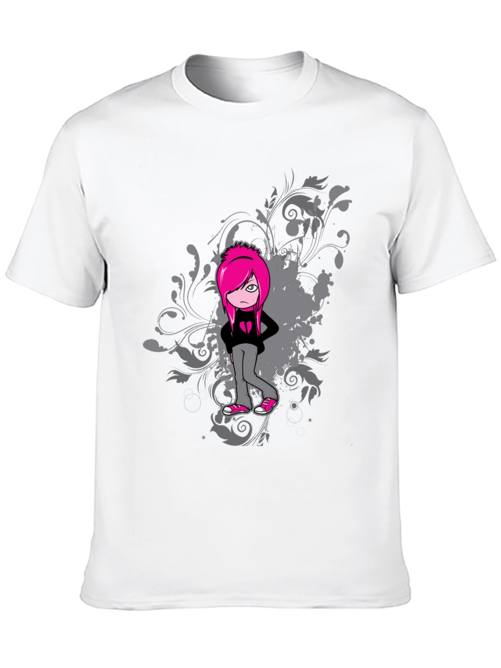 Emo Girl Graphic Black T-Shirt