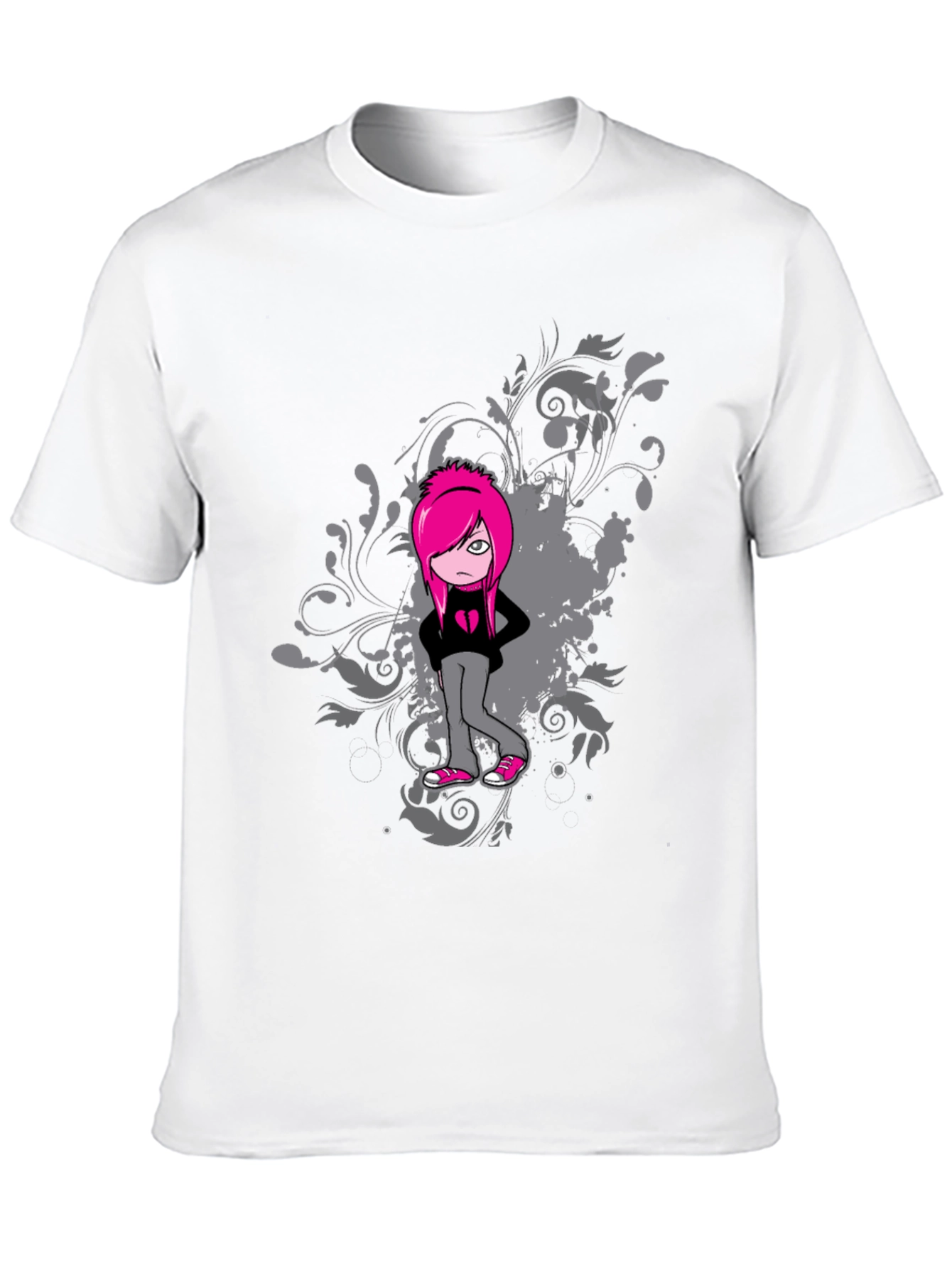 Emo Girl Graphic Black T-Shirt