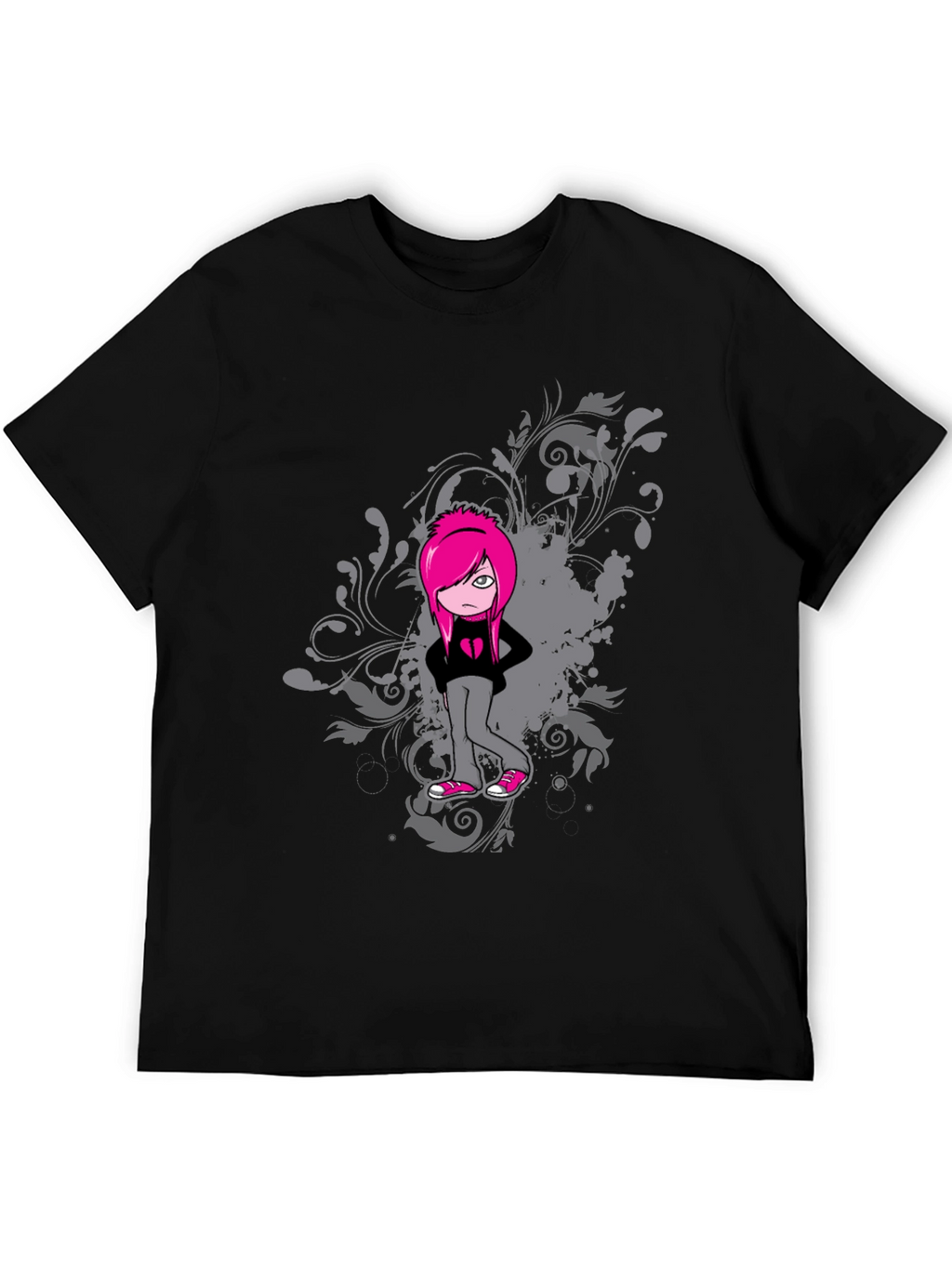 Emo Girl Graphic Black T-Shirt