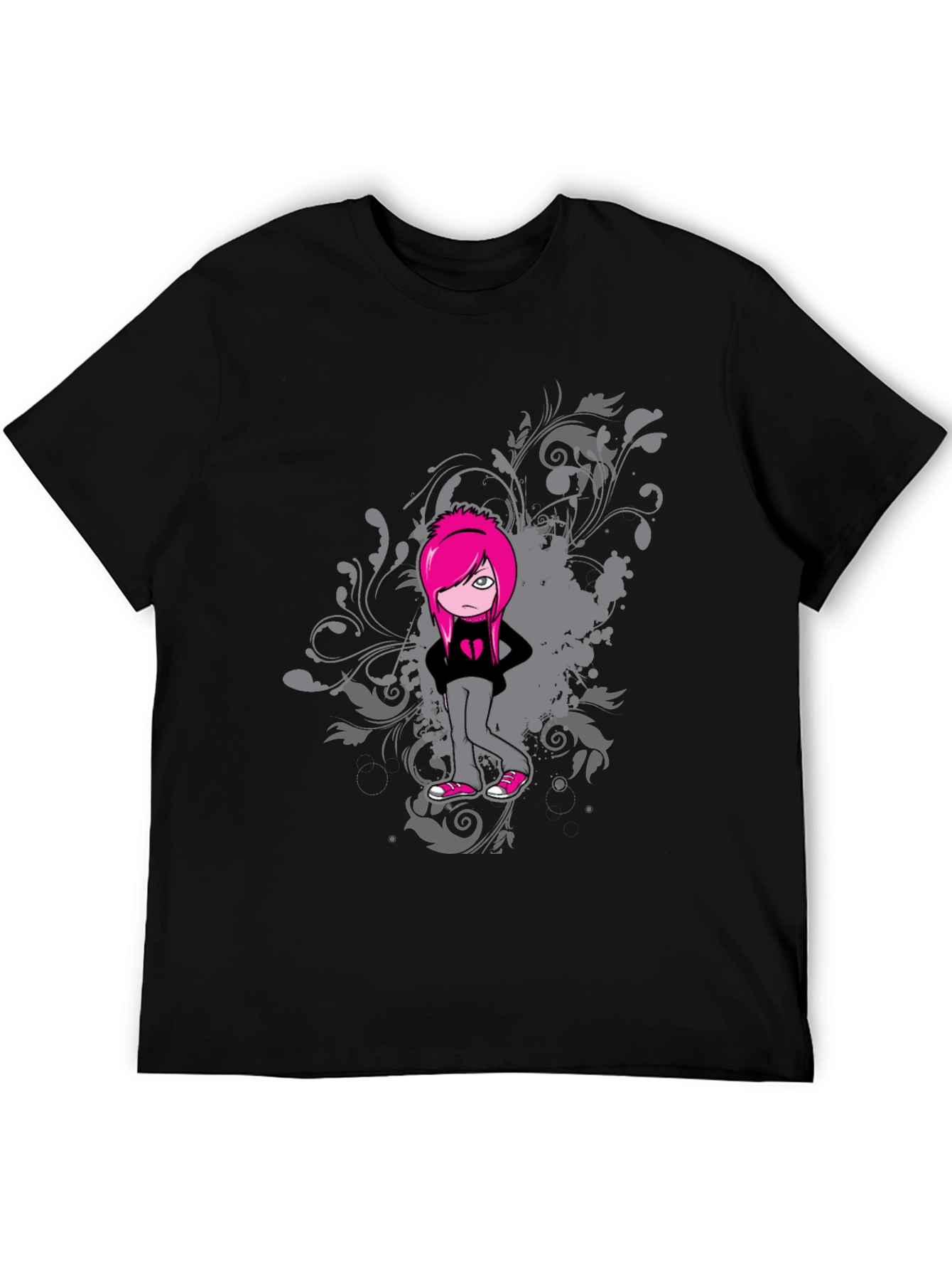 Emo Girl Graphic Black T-Shirt