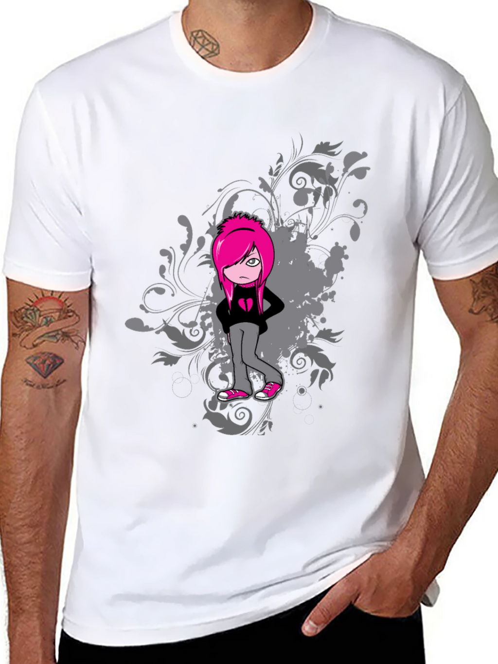 Emo Girl Graphic Black T-Shirt