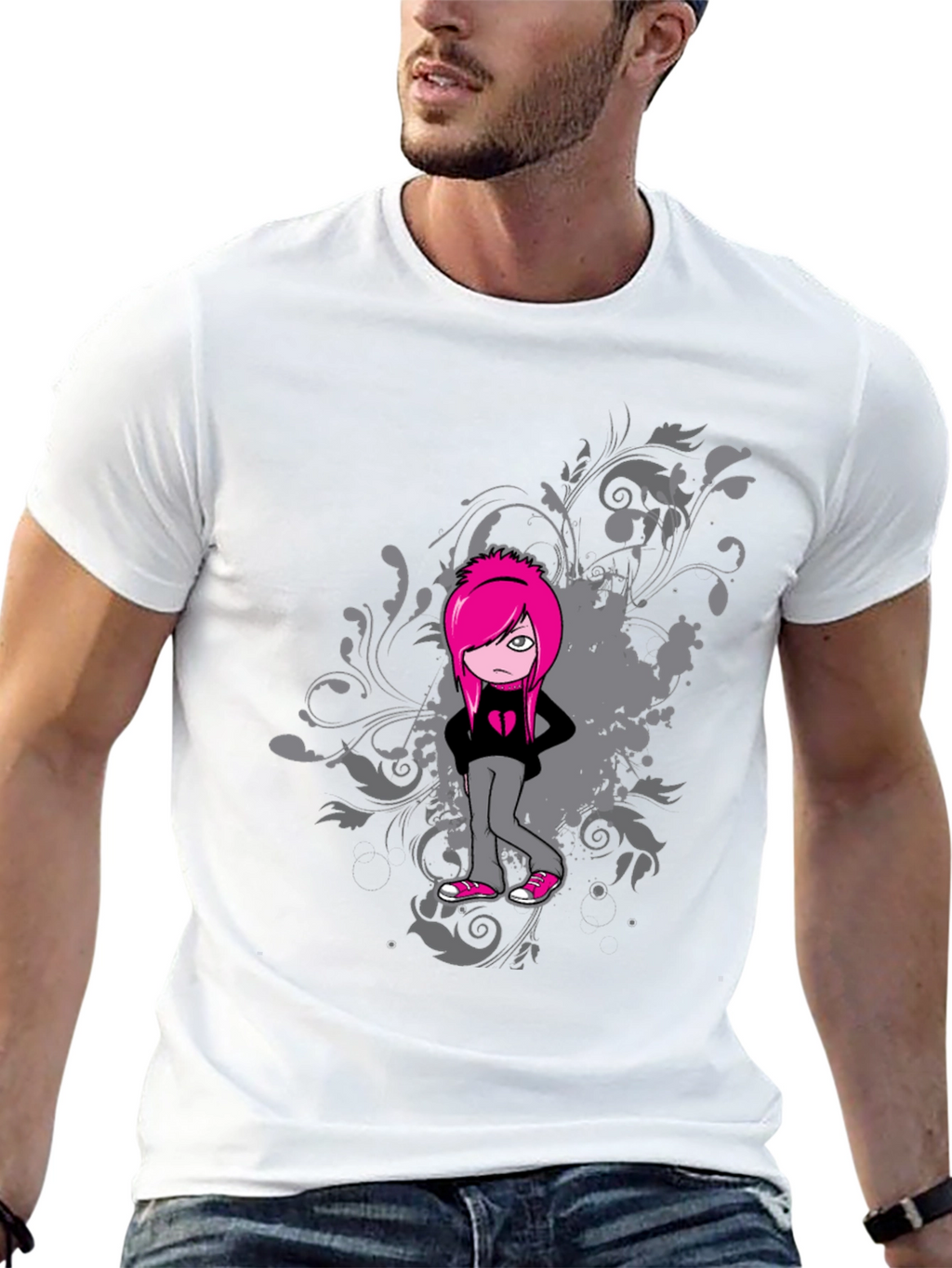 Emo Girl Graphic Black T-Shirt