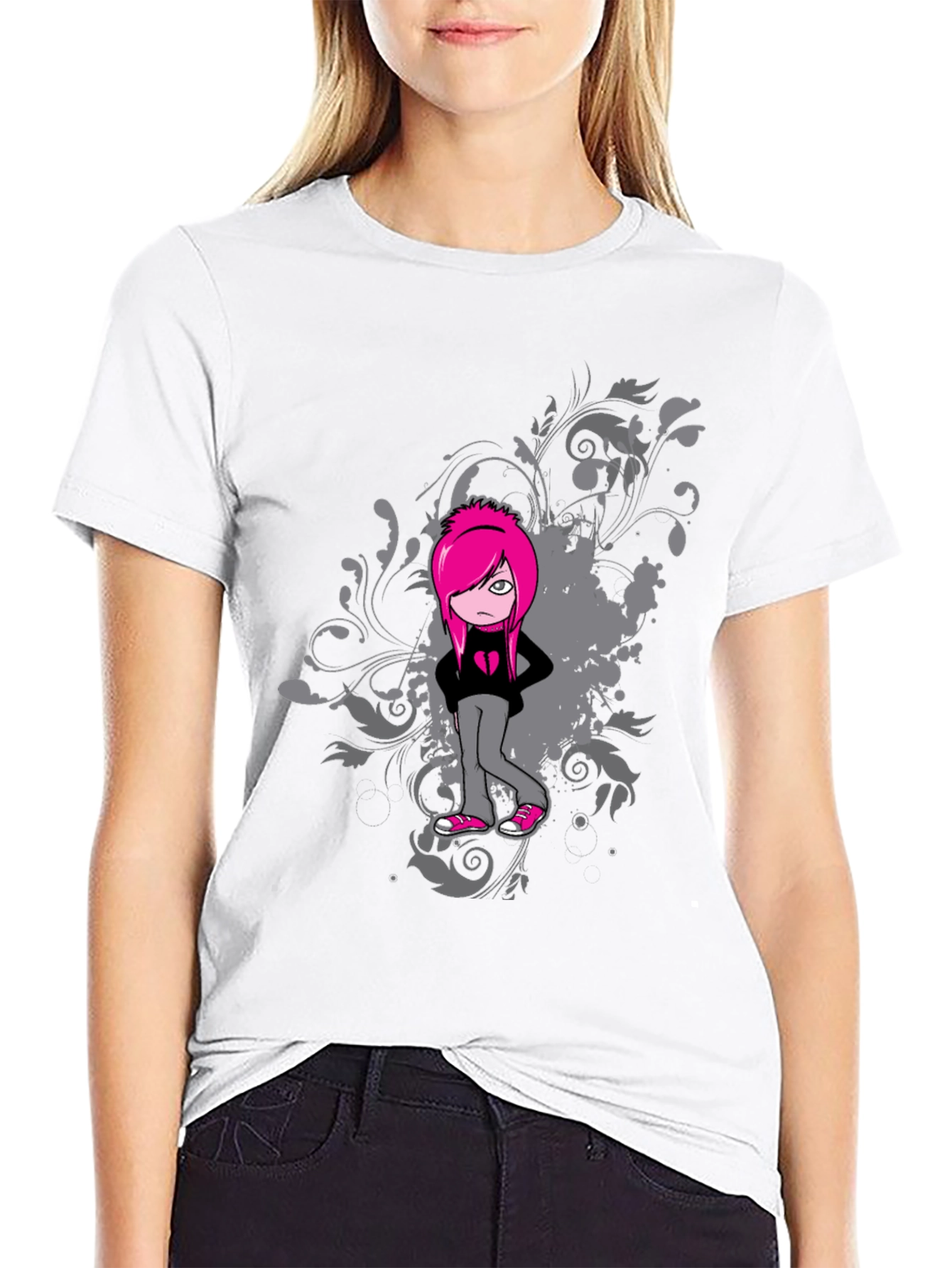 Emo Girl Graphic Black T-Shirt