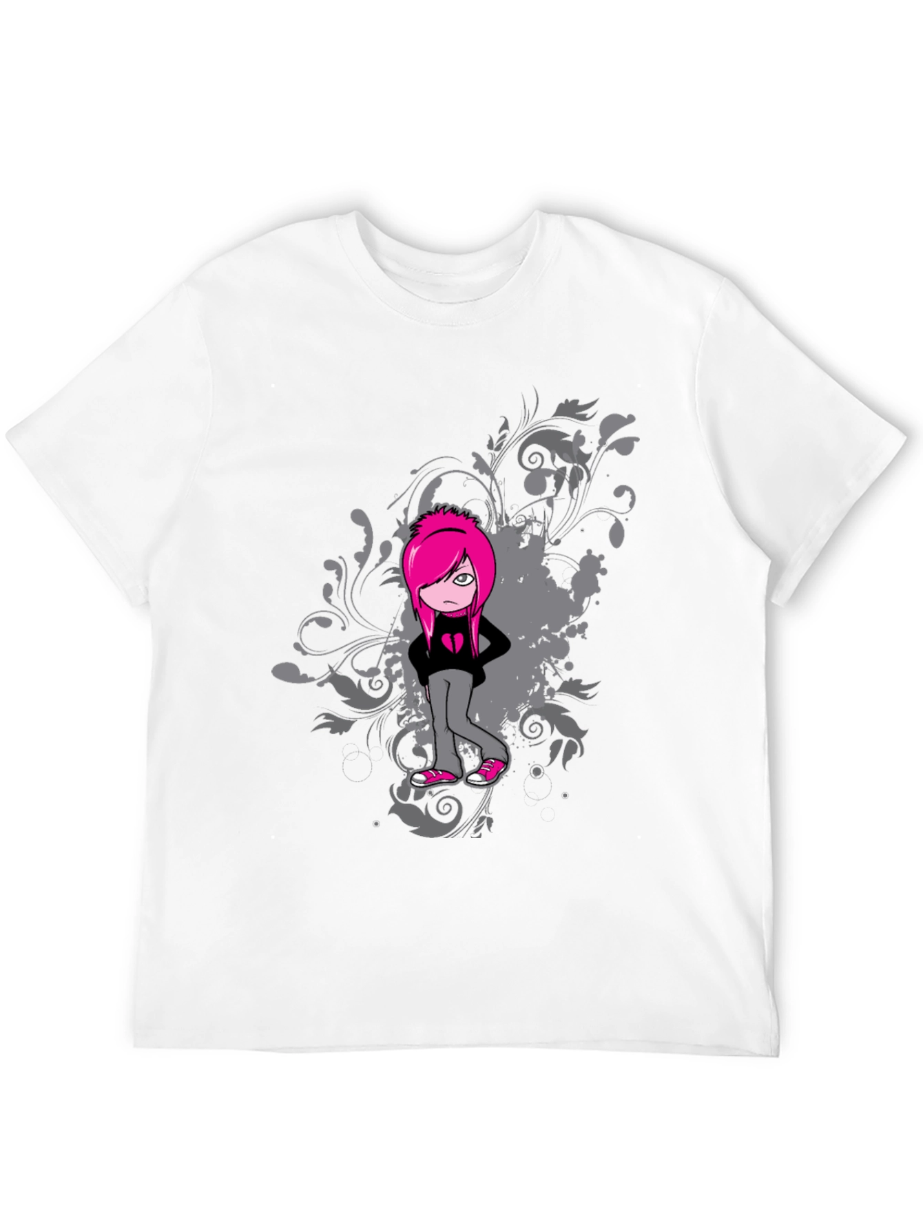 Emo Girl Graphic Black T-Shirt