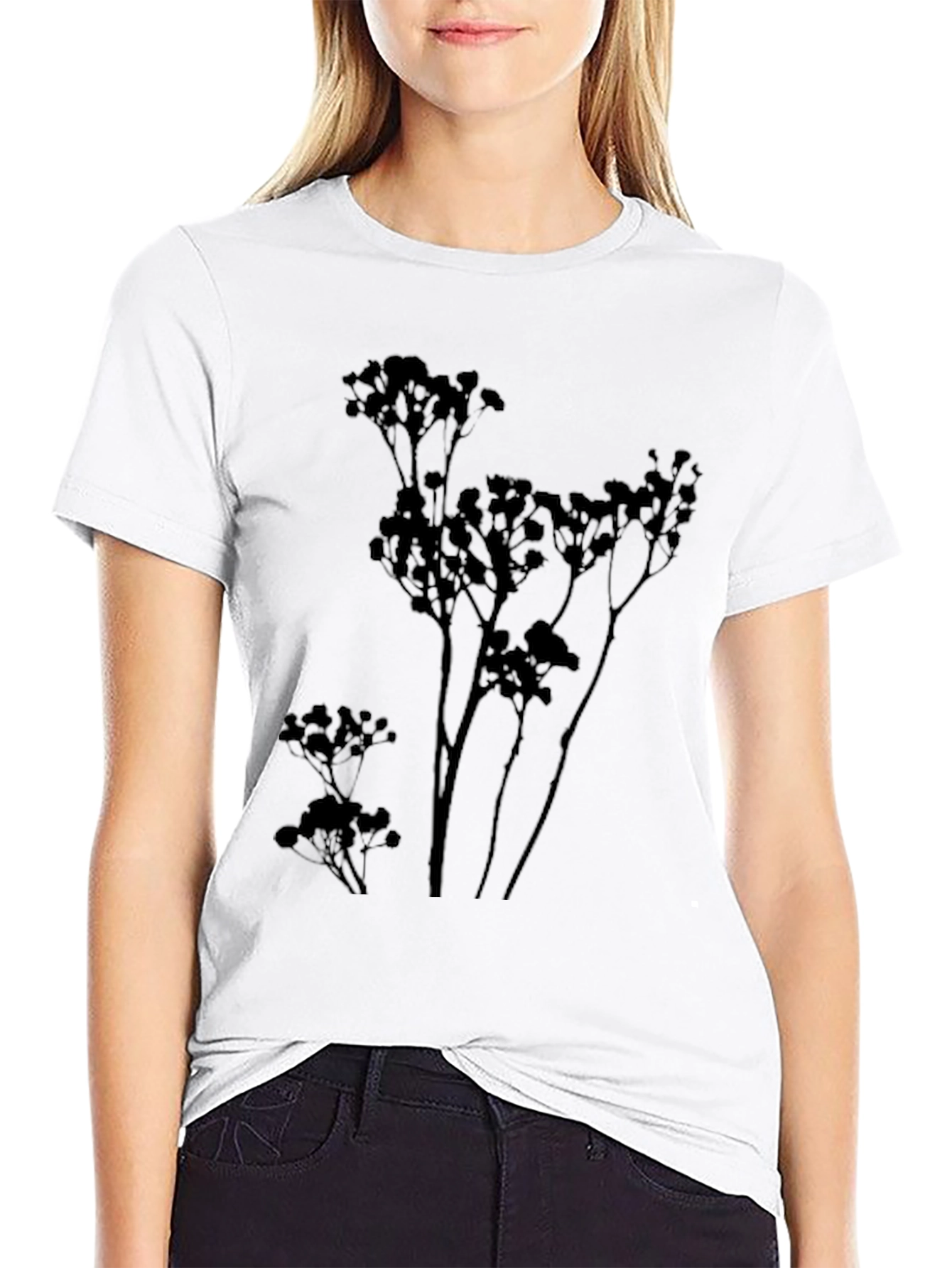 Mens Black T-Shirt with Botanical Silhouette Design