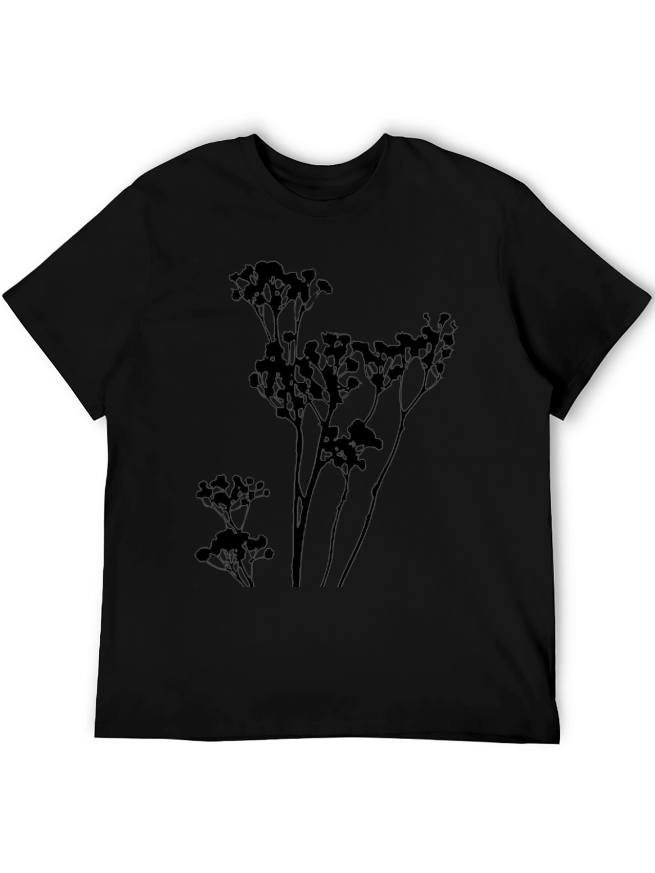 Mens Black T-Shirt with Botanical Silhouette Design