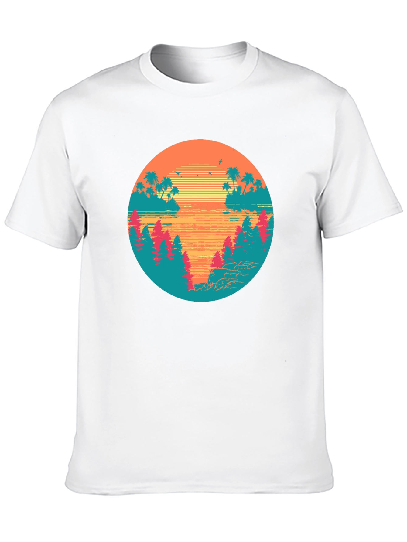 Retro Sunset Graphic Tee - Tropical Palm Tree Island T-Shirt